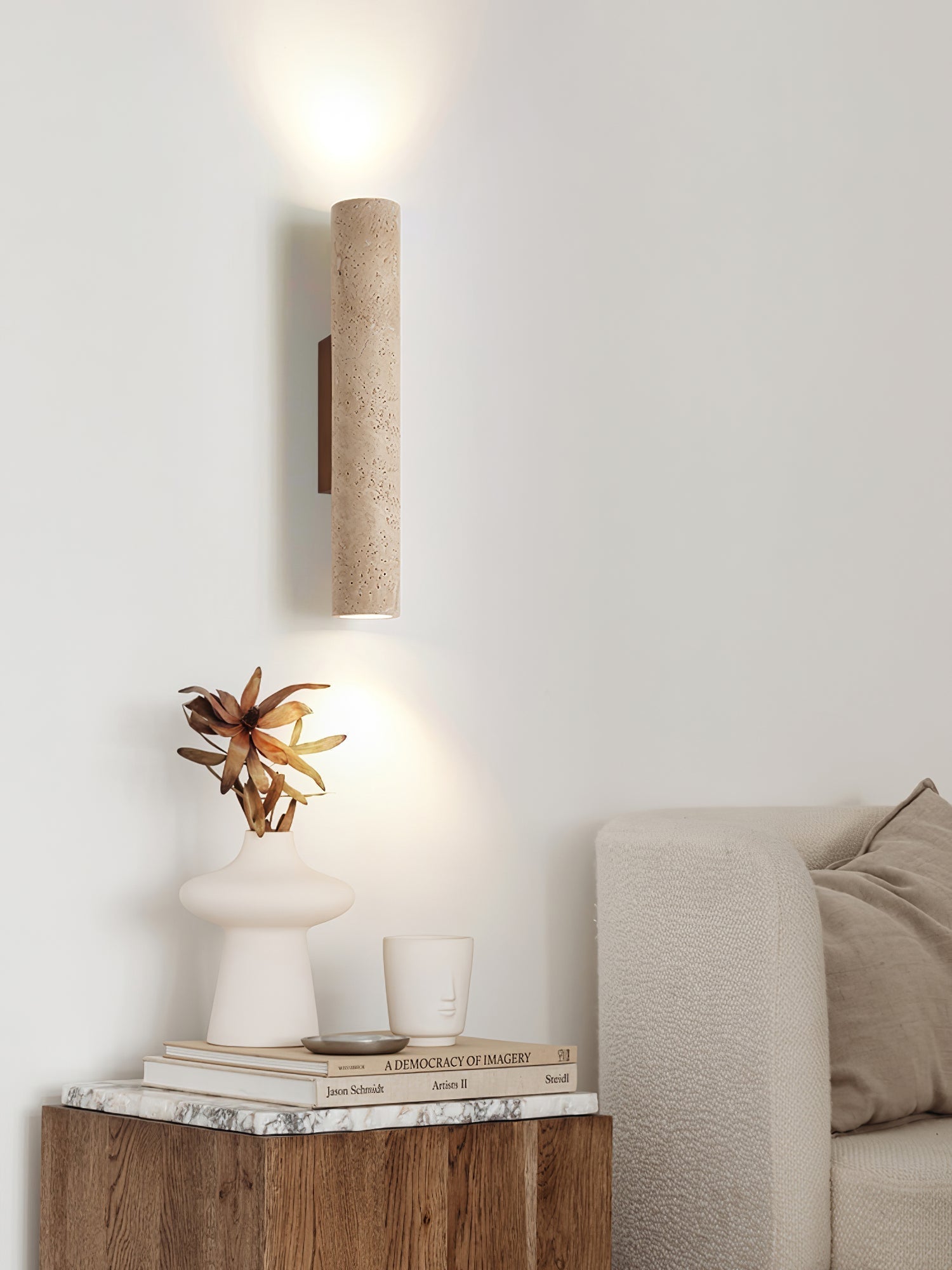 Olvaros Slim Cylinder Travertine Wall Light - Letslighting