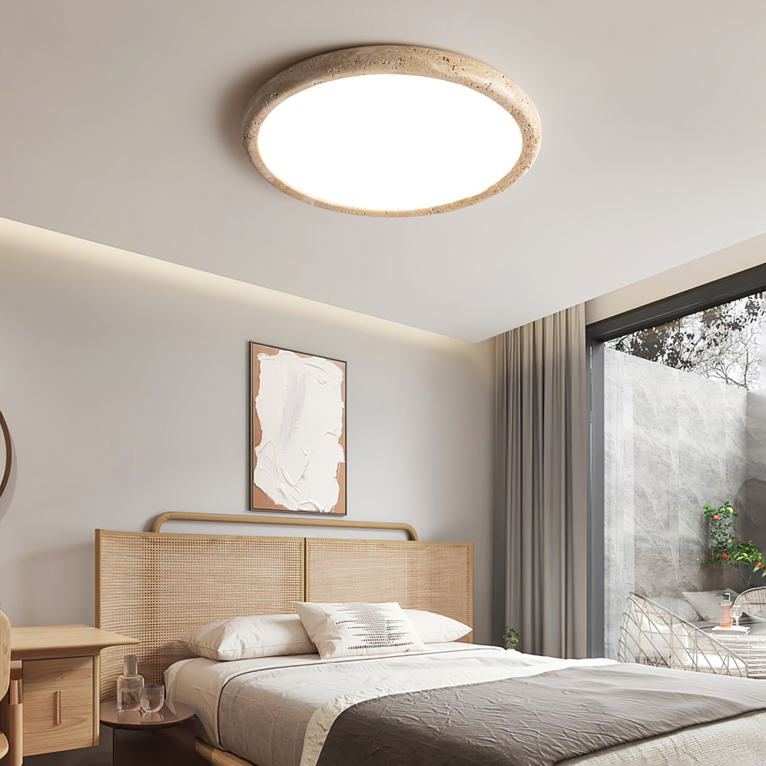 Aurrina Ring Frame Travertine Ceiling Light - Letslighting