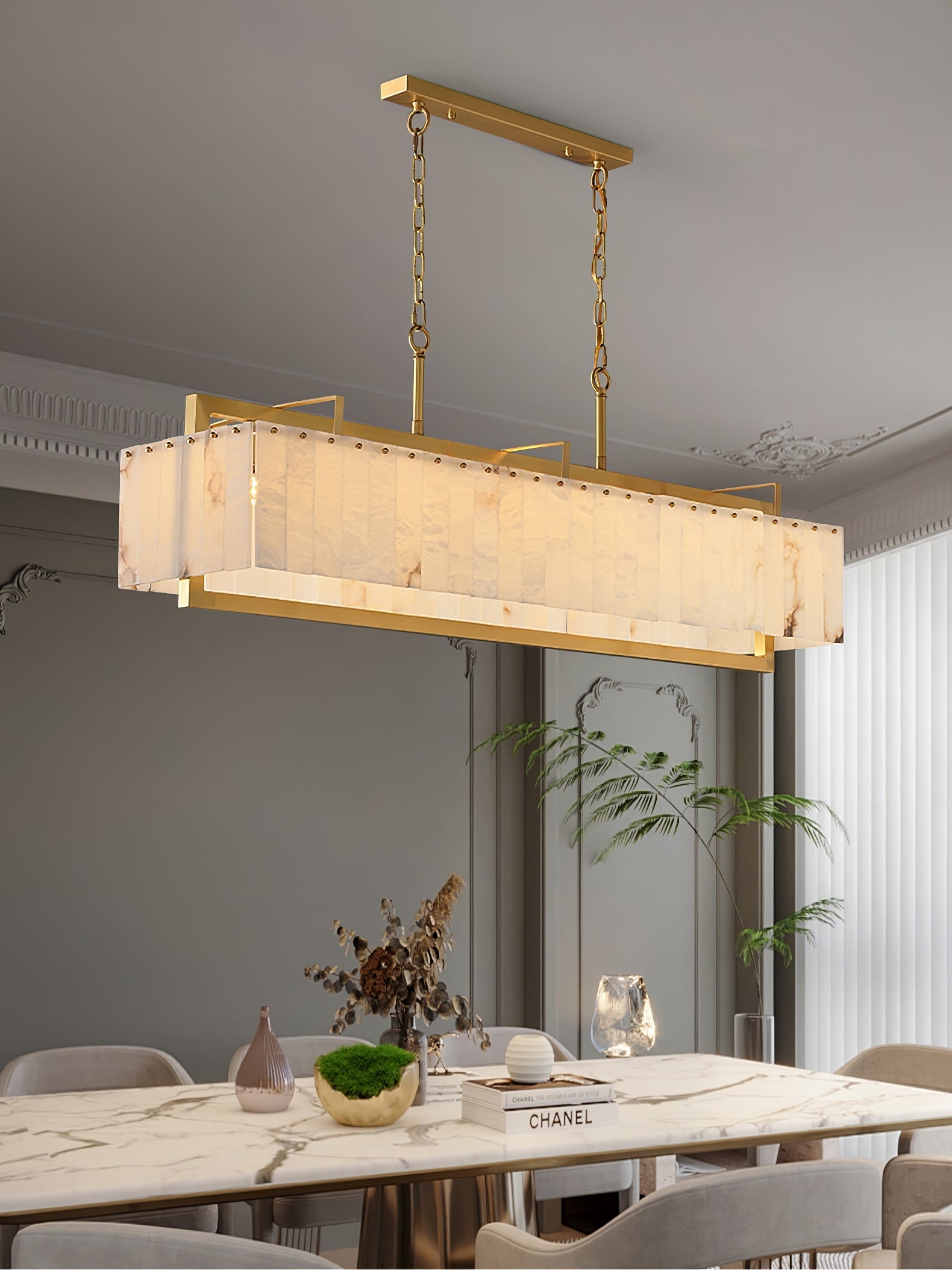 Solstice Minimalist Metal & Alabaster Chandelier