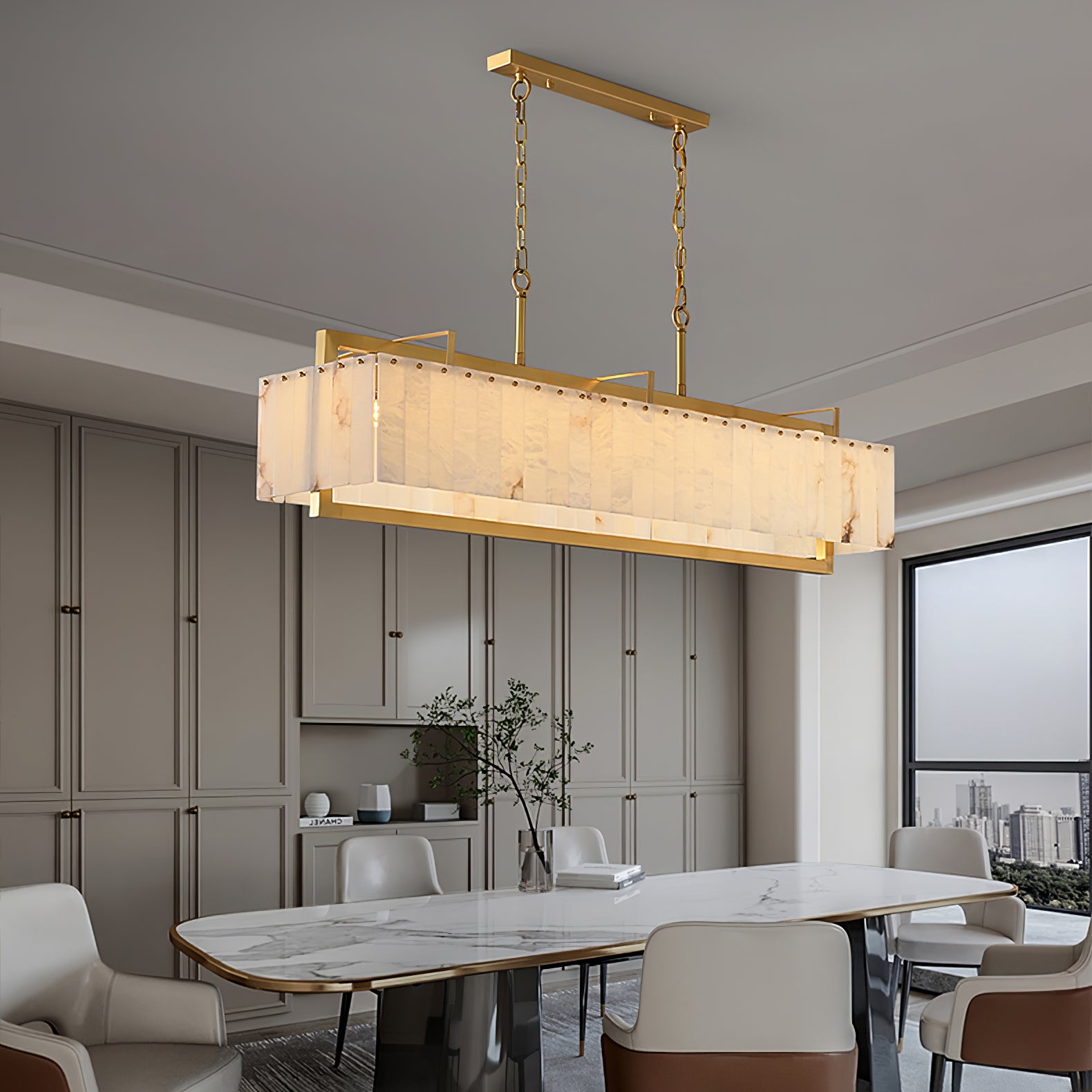 Solstice Minimalist Metal & Alabaster Chandelier