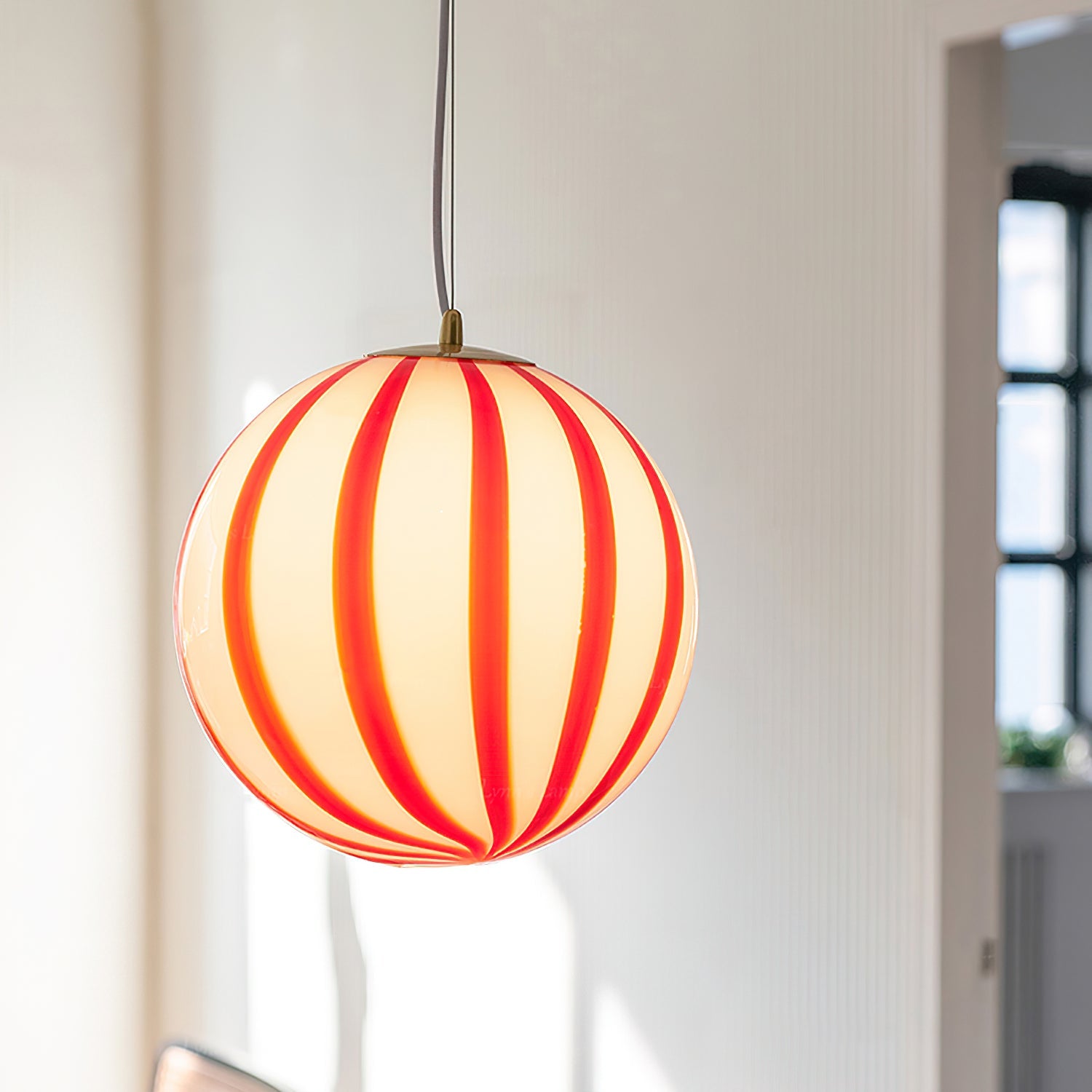 Pendant Light Metal&Glass Shade Striped Globe for Dining Room - Letslighting