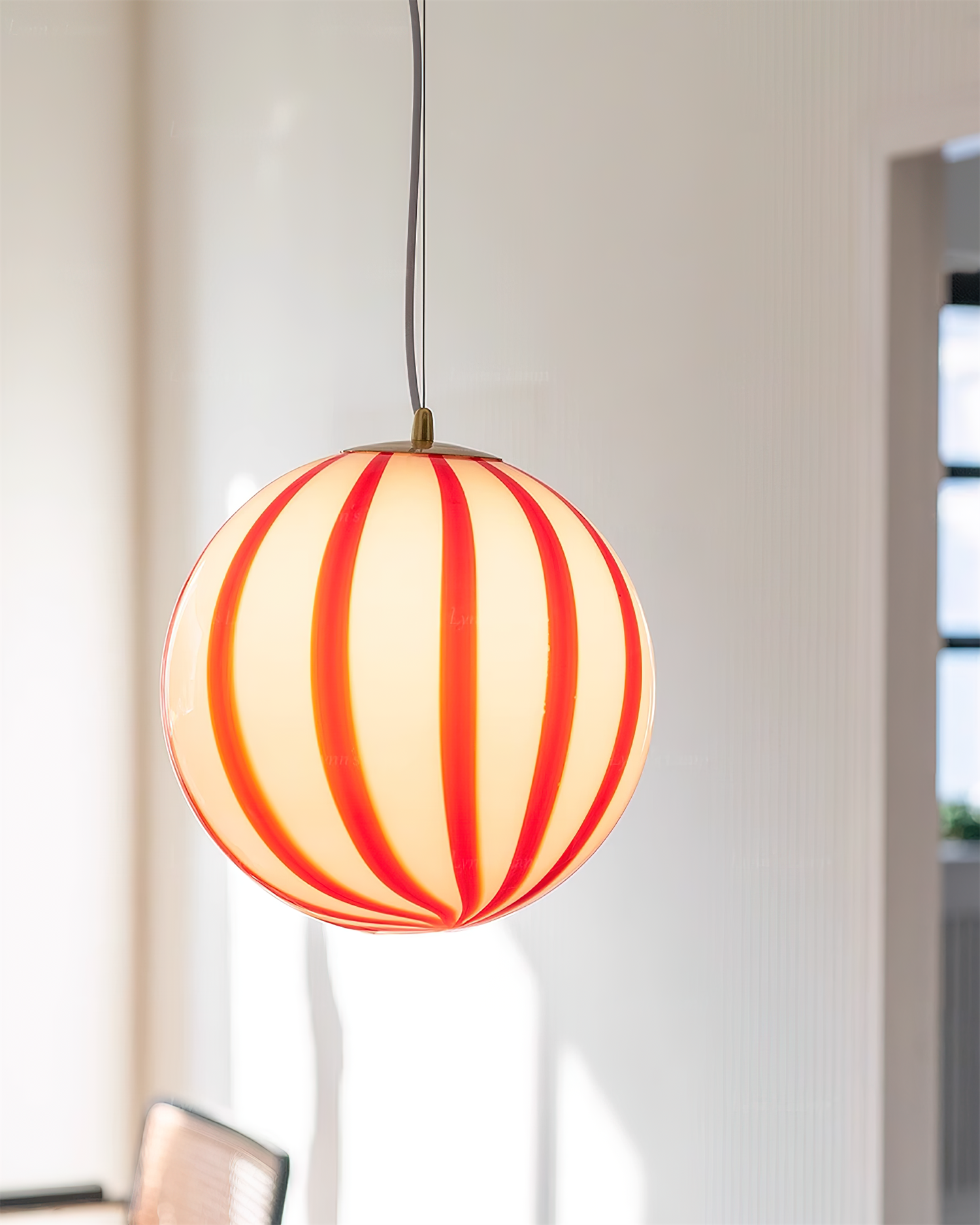 Pendant Light Metal&Glass Shade Striped Globe for Dining Room - Letslighting