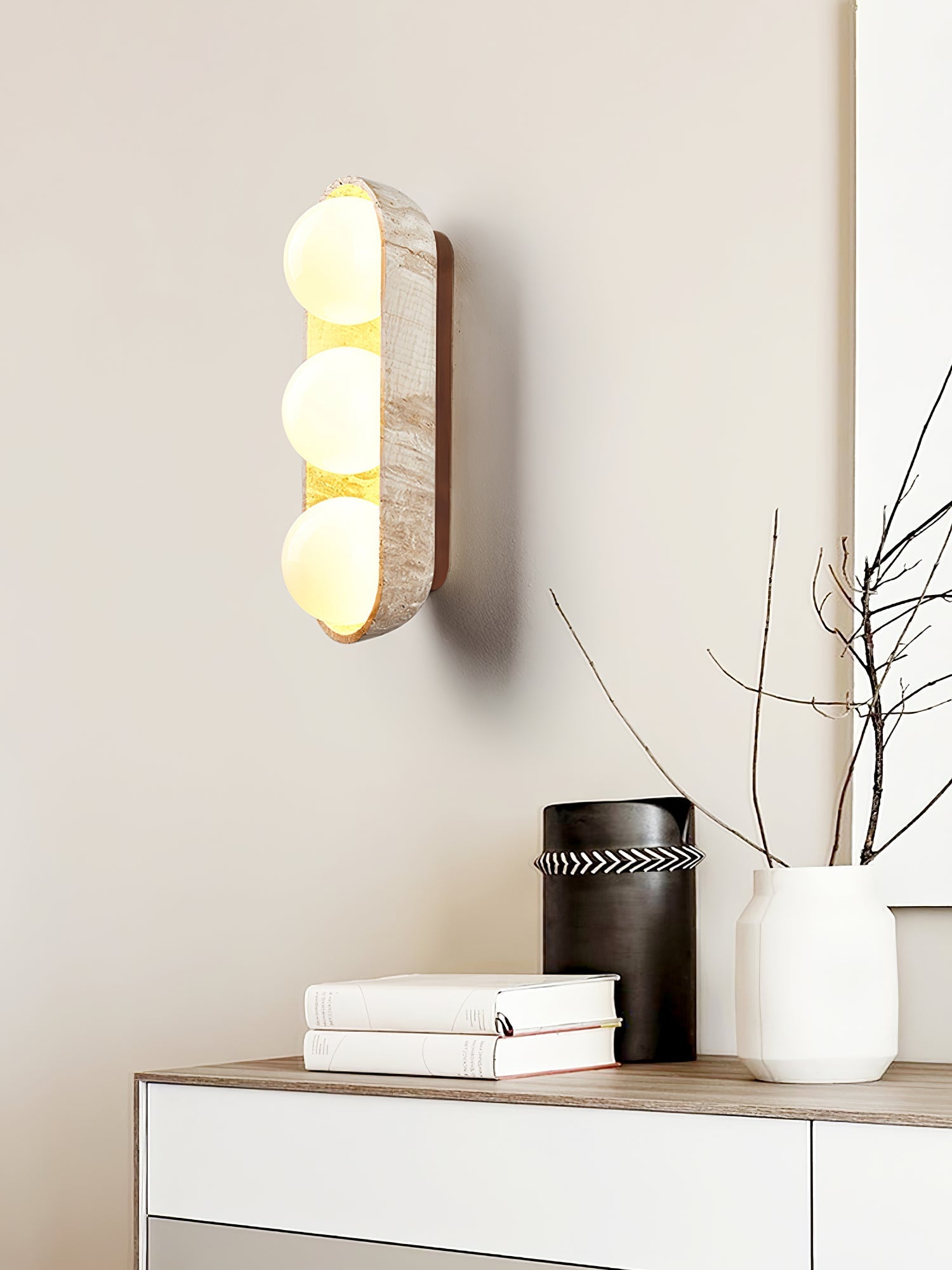 Trio Globe Travertine Wall Sconce