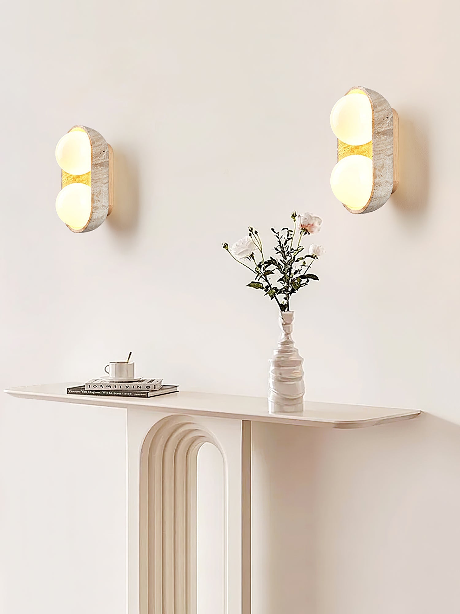 Trio Globe Travertine Wall Sconce
