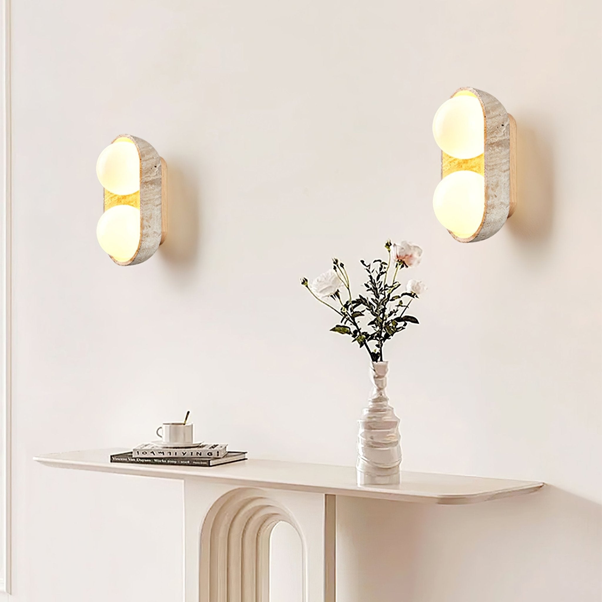 Trio Globe Travertine Wall Sconce