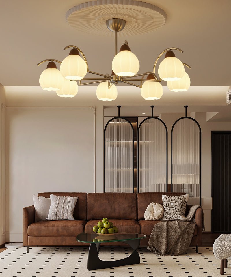 Ilaeiel Traditional Elegance Bloom Wood Glass Chandelier - Letslighting