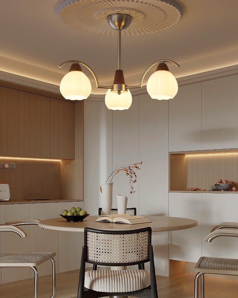 Ilaeiel Traditional Elegance Bloom Wood Glass Chandelier - Letslighting