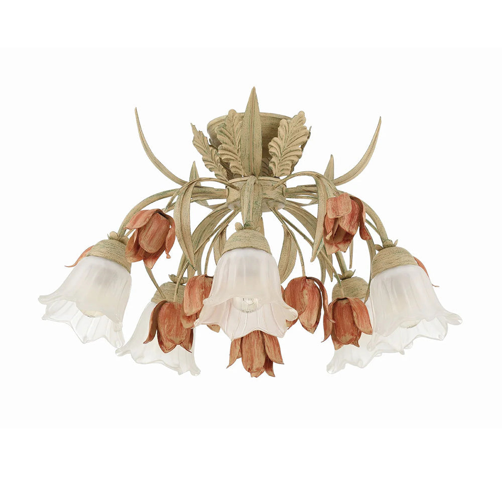 Veshael Elegance Art Sage Rose Glass Ceiling Lamp - Letslighting