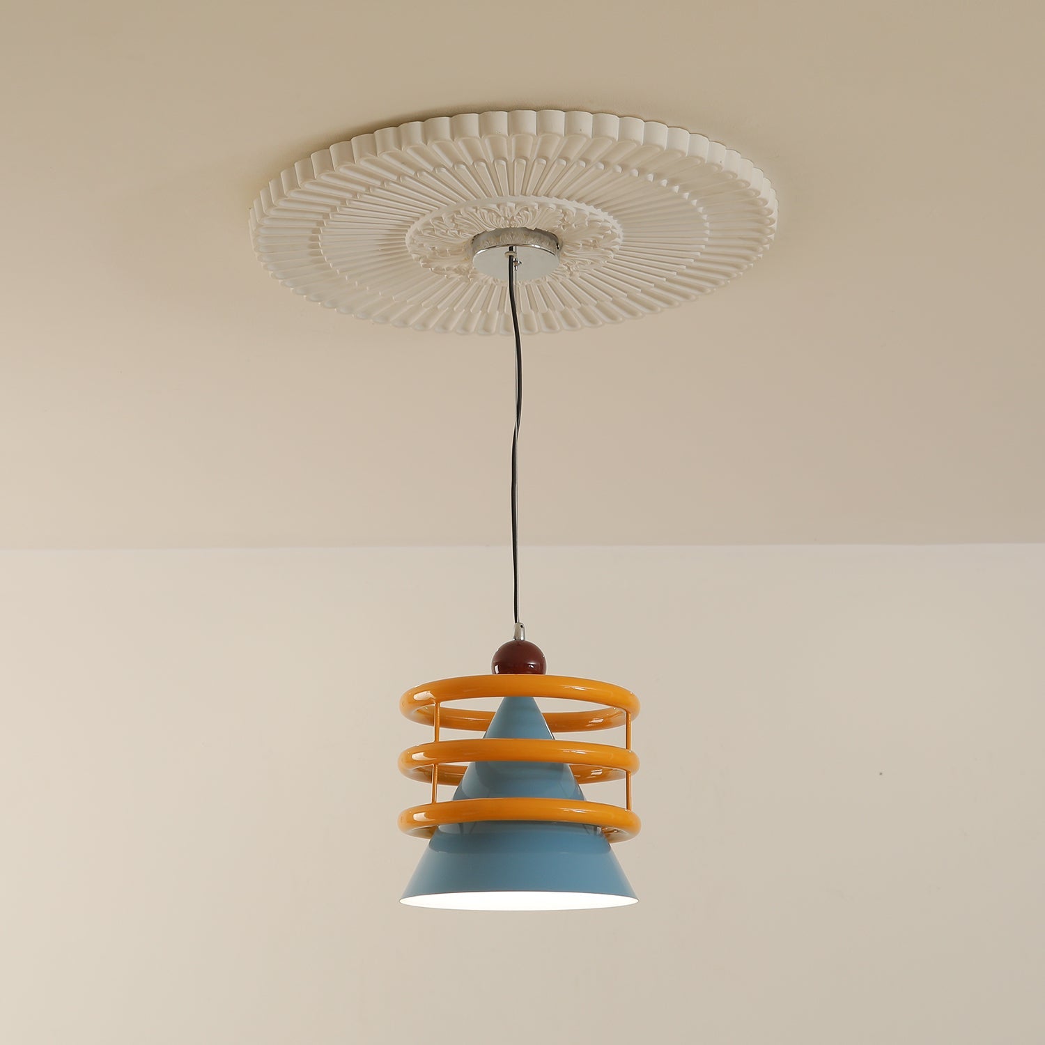 Sowden Pendant Lamp Blue Cone Orange Rings - Letslighting