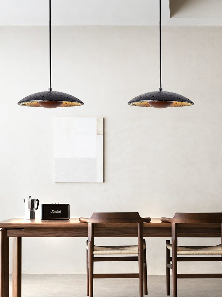 Saucer Modern Travertine & Wood Pendant light