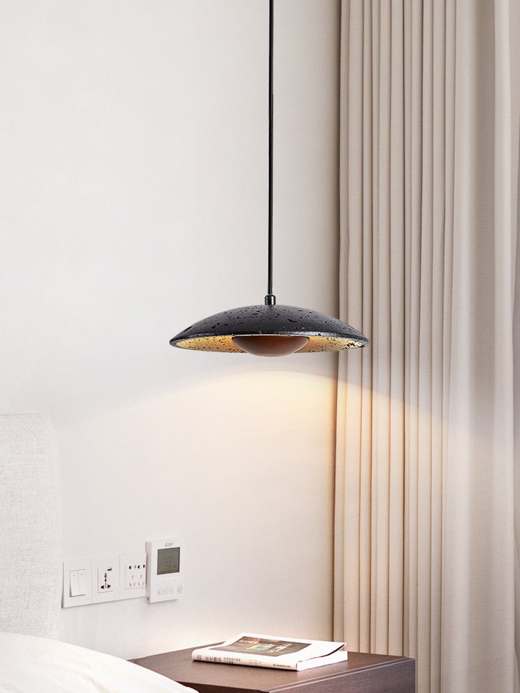 Saucer Modern Travertine & Wood Pendant light