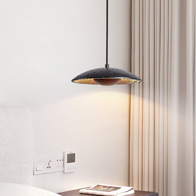 Saucer Modern Travertine & Wood Pendant light