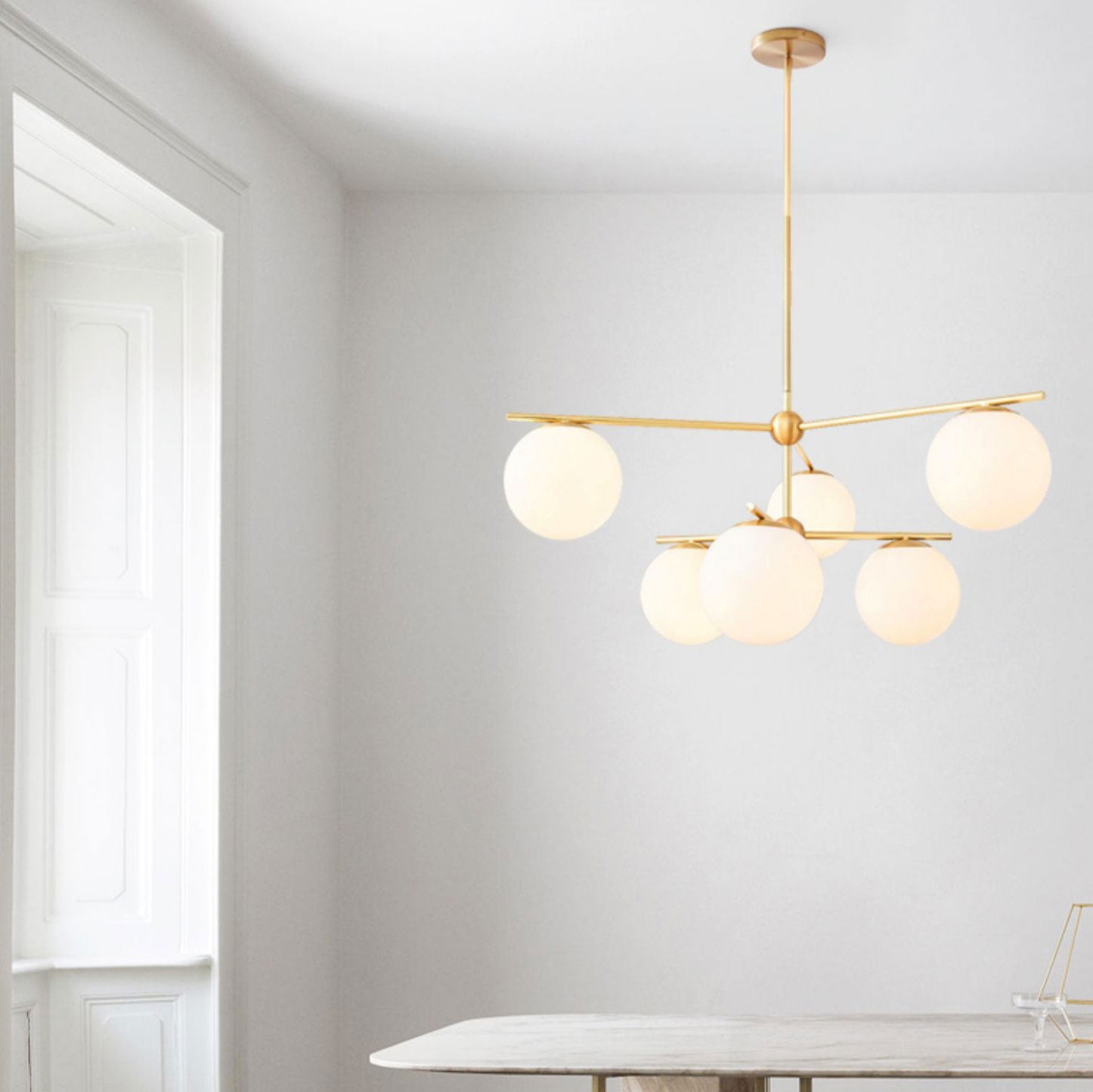 Lustra Chandelier Sphere & Stem Modern Gold LED - Letslighting