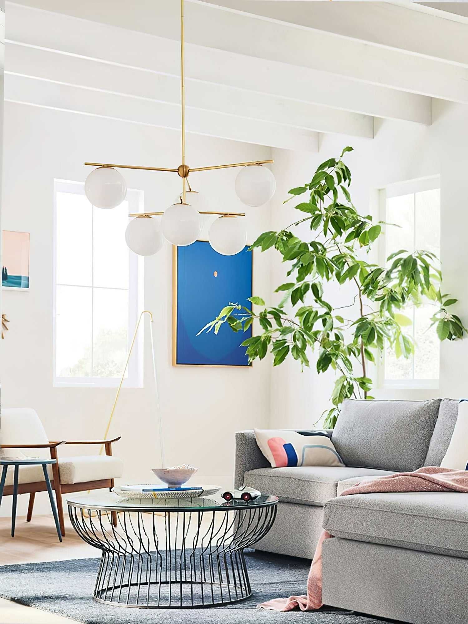 Lustra Chandelier Sphere & Stem Modern Gold LED - Letslighting