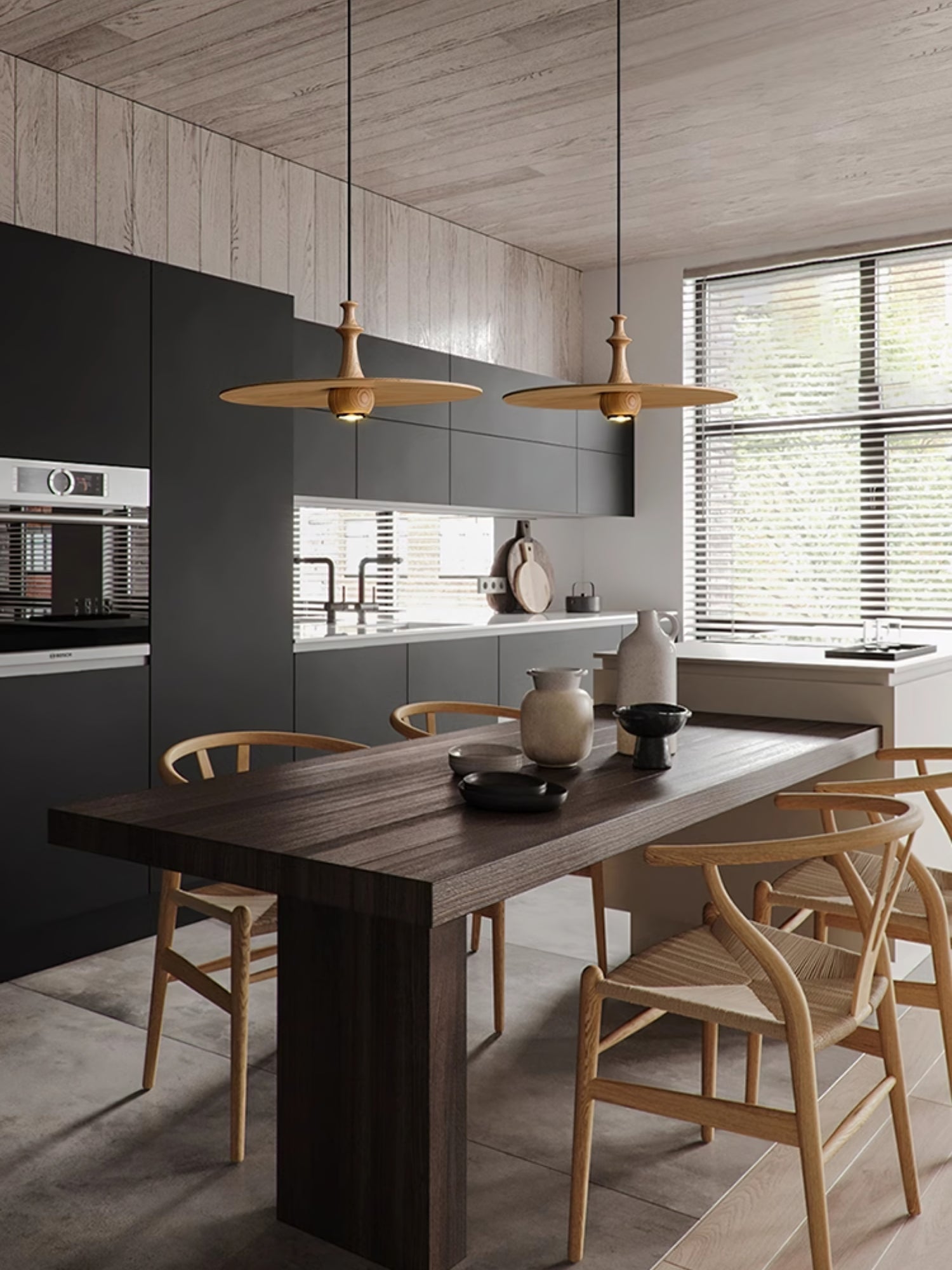 Syrinyra Sculptural Wood Disc Pendant Light - Letslighting