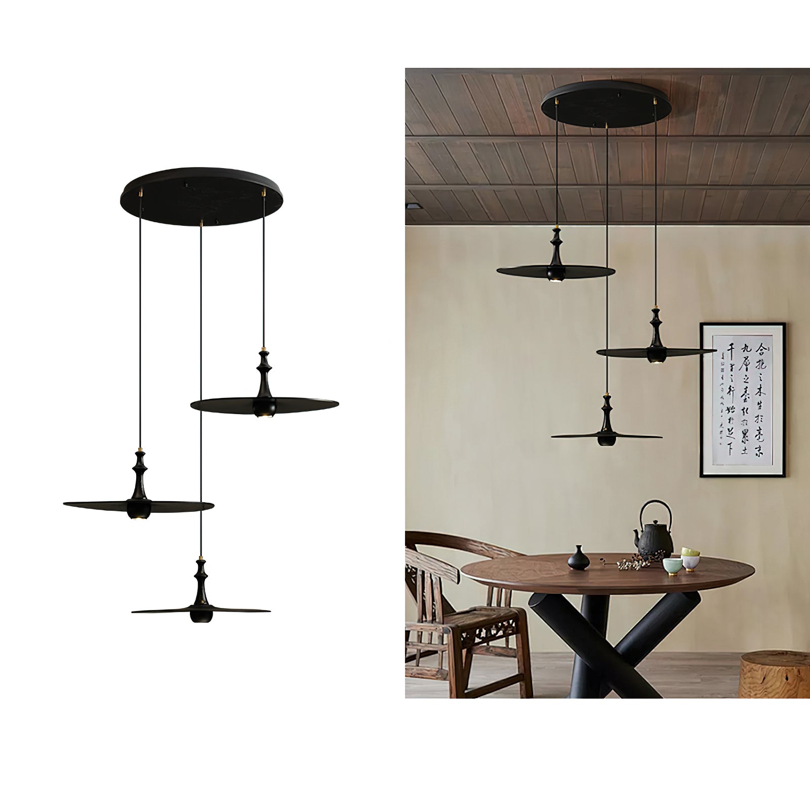 Syrinyra Sculptural Wood Disc Pendant Light - Letslighting