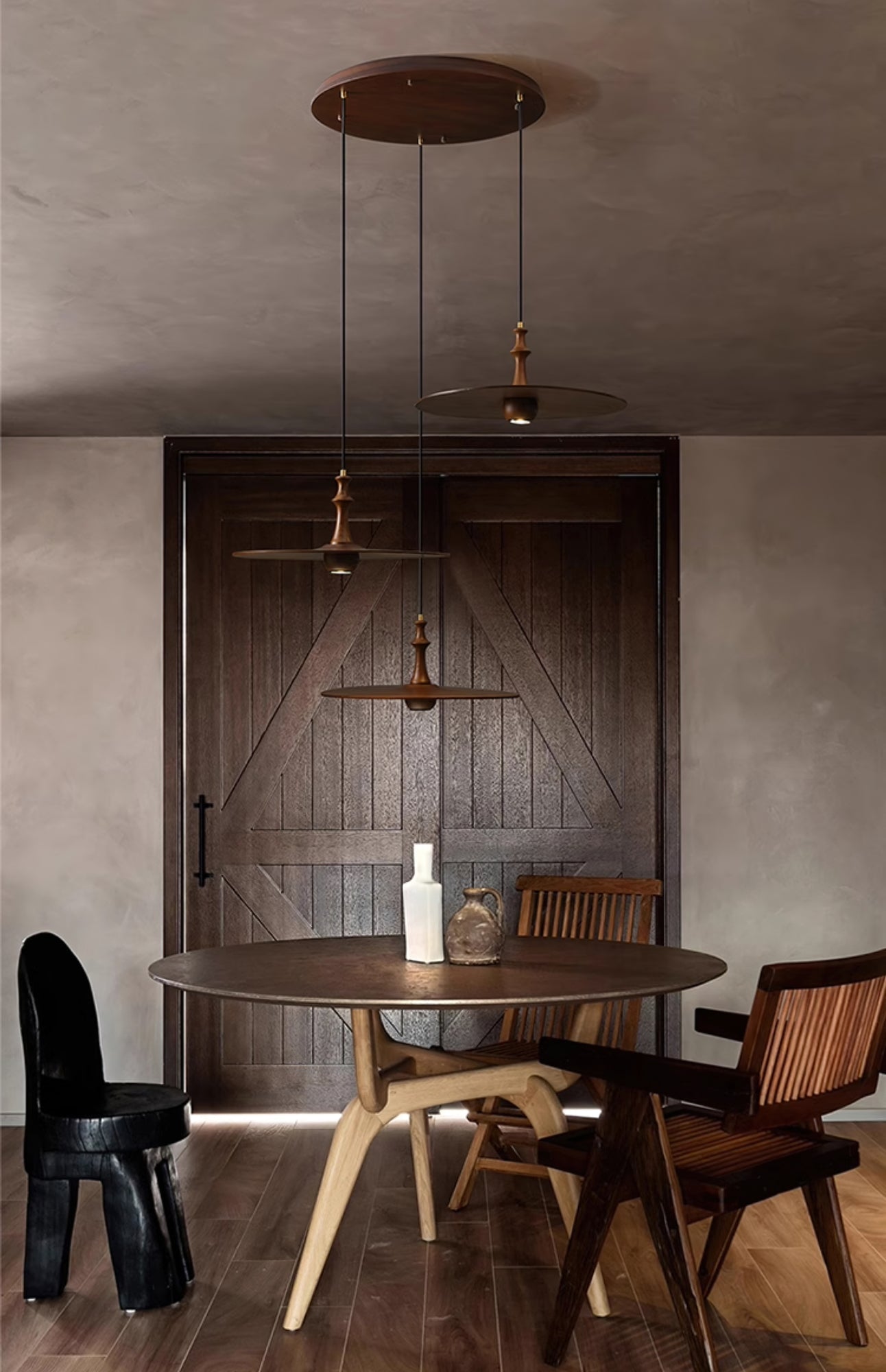 Syrinyra Sculptural Wood Disc Pendant Light - Letslighting