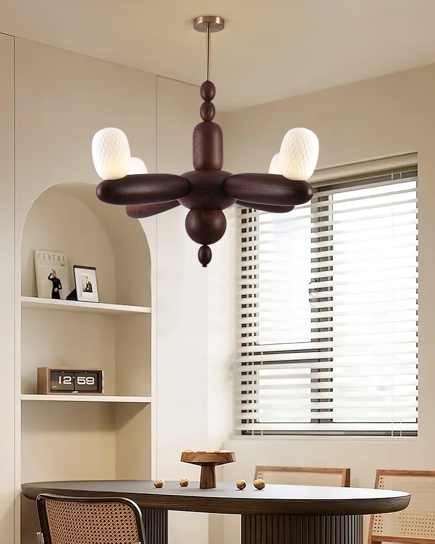 Stanza Chandelier Wood Curved Arms - Letslighting