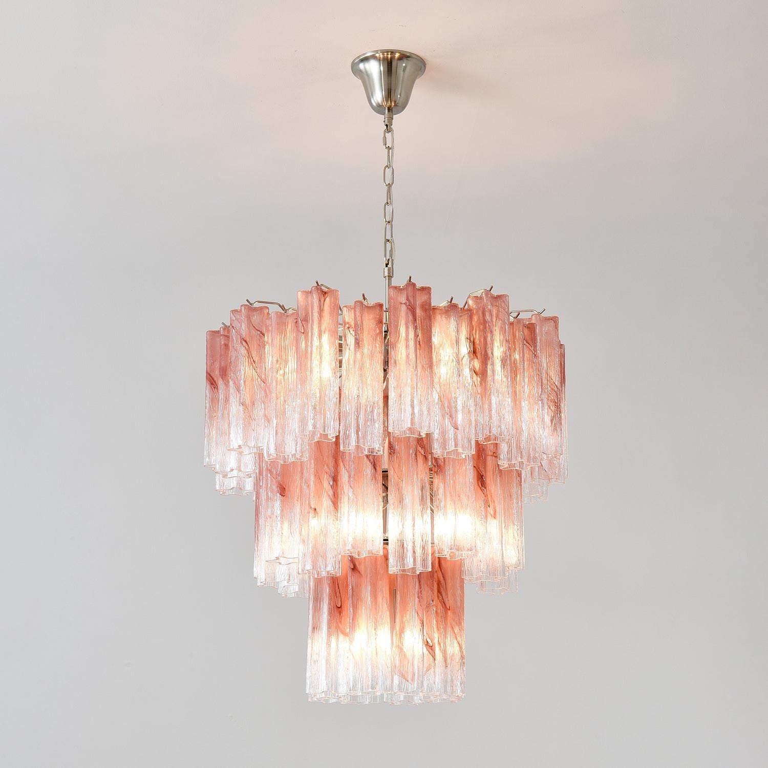 Aurora Chandelier Pink Glass Tubes Layered Modern - Letslighting