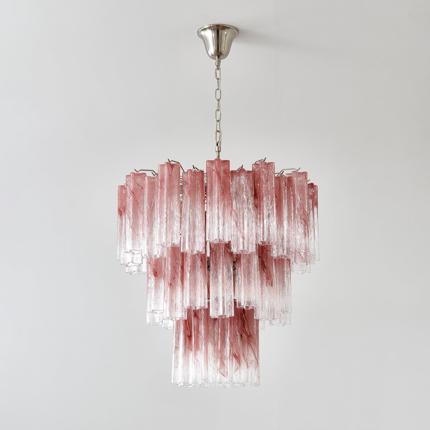 Aurora Chandelier Pink Glass Tubes Layered Modern - Letslighting