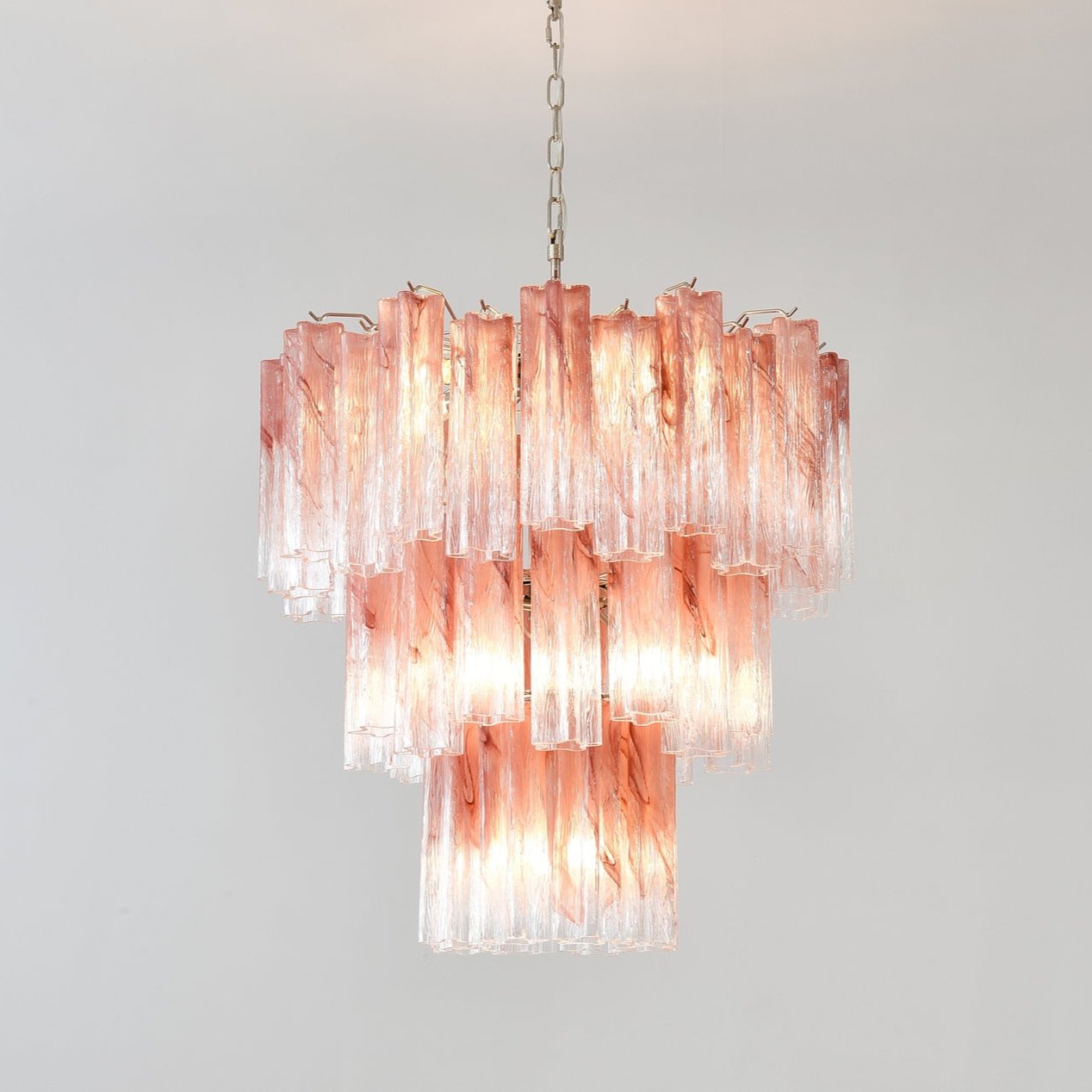 Aurora Chandelier Pink Glass Tubes Layered Modern - Letslighting