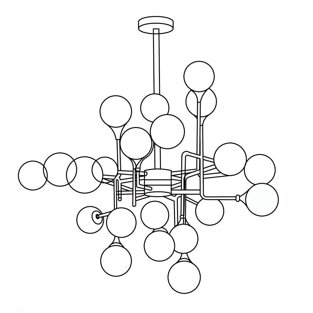 Lustra Chandelier Stilnovo Brass Black Glass - Letslighting
