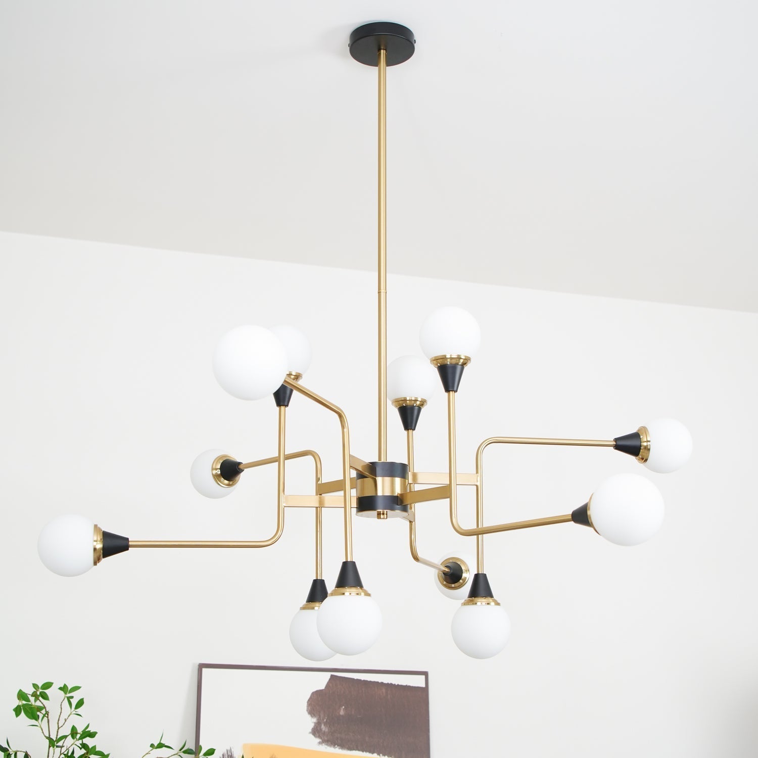 Lustra Chandelier Stilnovo Brass Black Glass - Letslighting