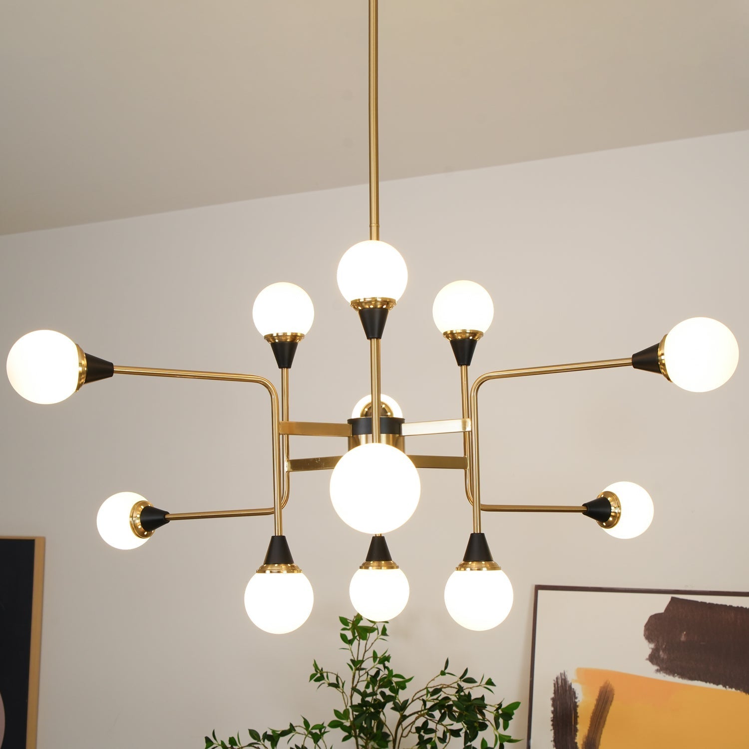 Lustra Chandelier Stilnovo Brass Black Glass - Letslighting