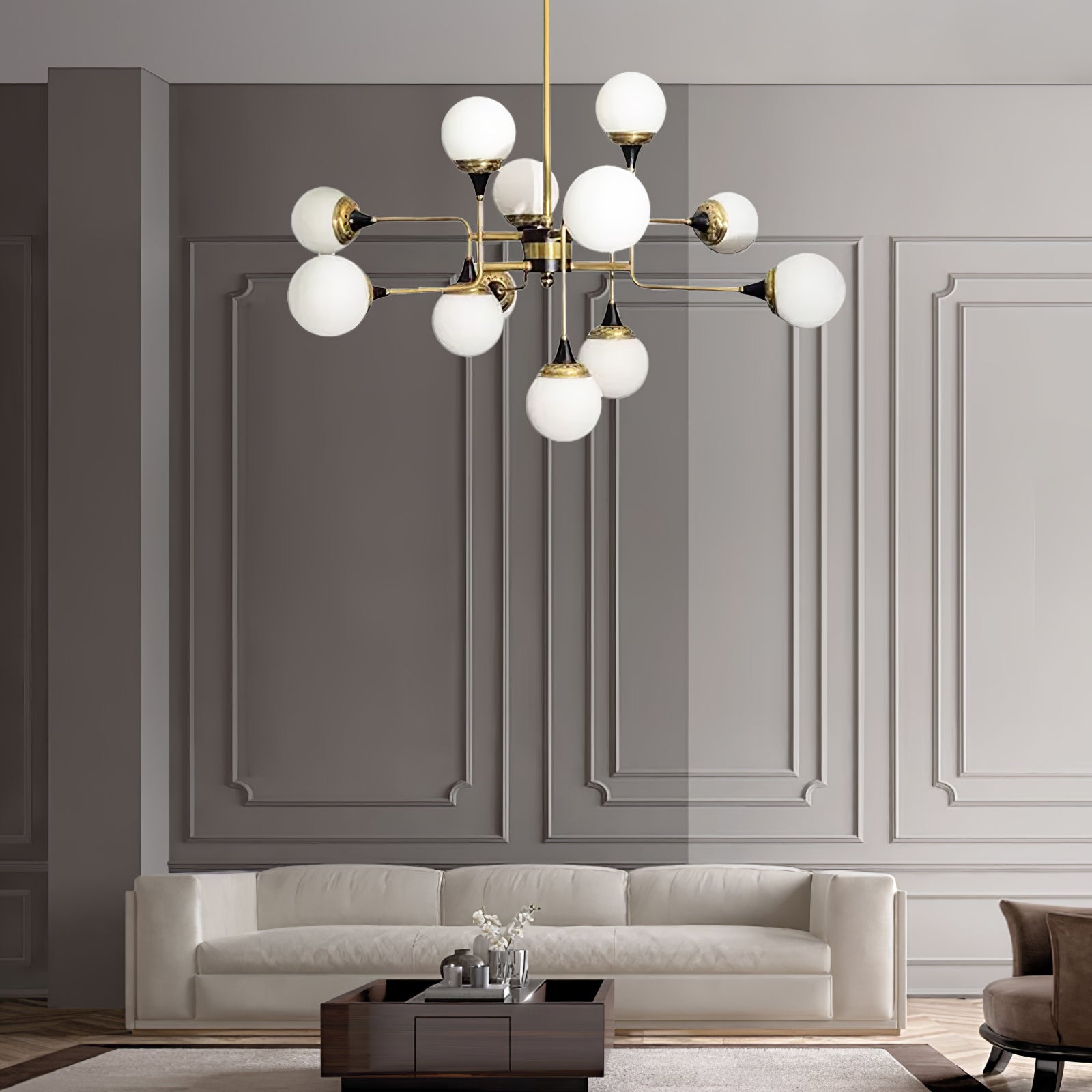 Lustra Chandelier Stilnovo Brass Black Glass - Letslighting