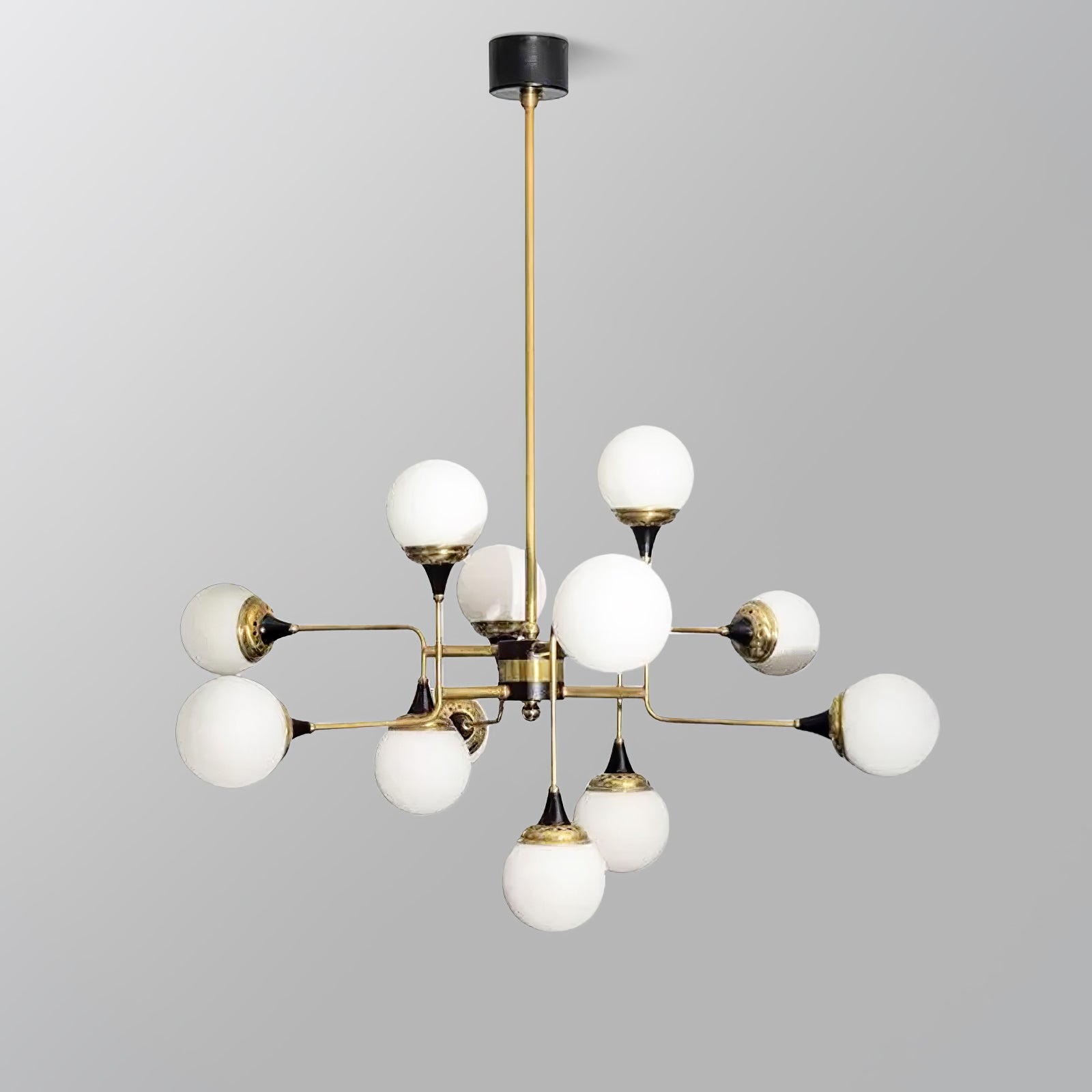 Lustra Chandelier Stilnovo Brass Black Glass - Letslighting
