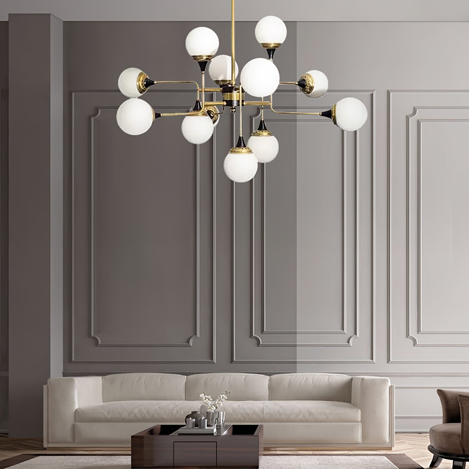 Lustra Chandelier Stilnovo Brass Black Glass - Letslighting