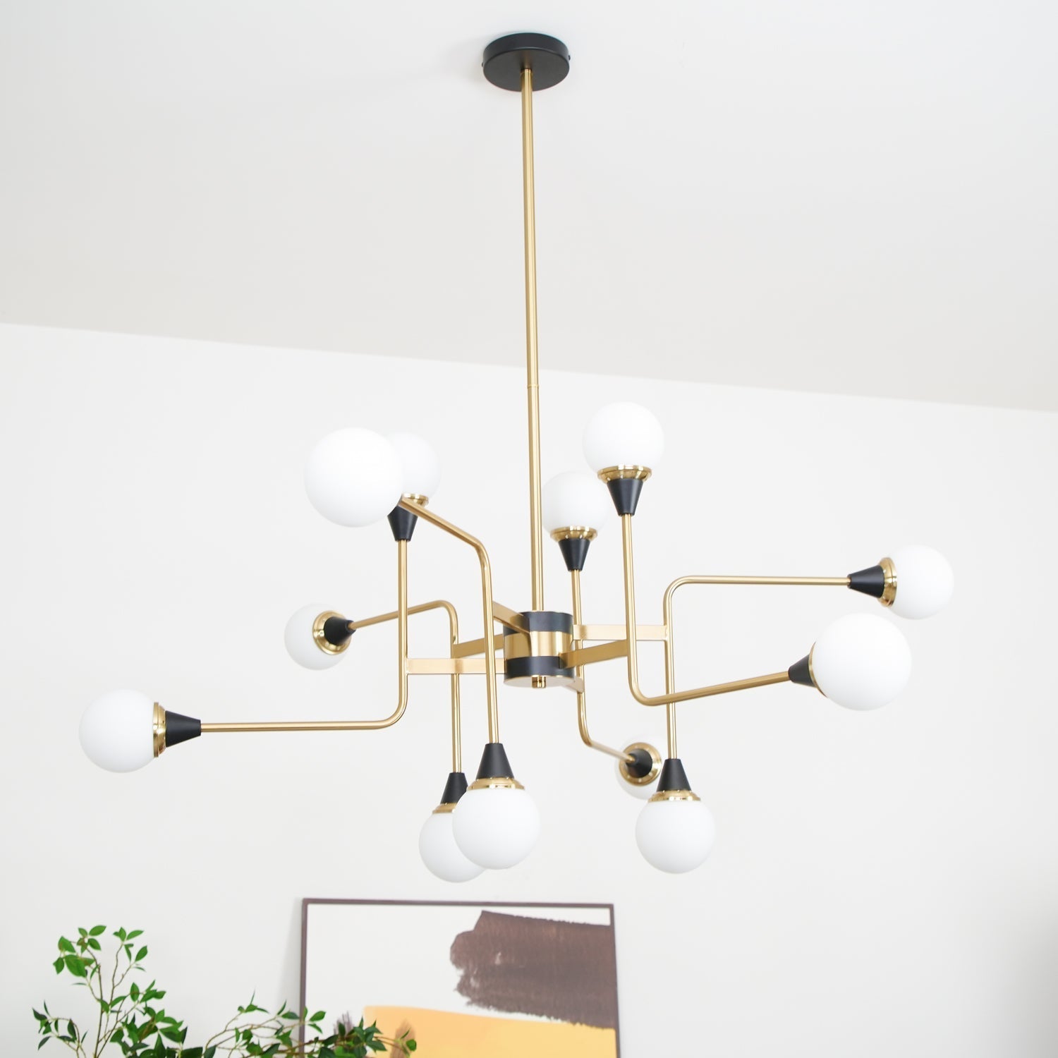 Lustra Chandelier Stilnovo Brass Black Glass - Letslighting