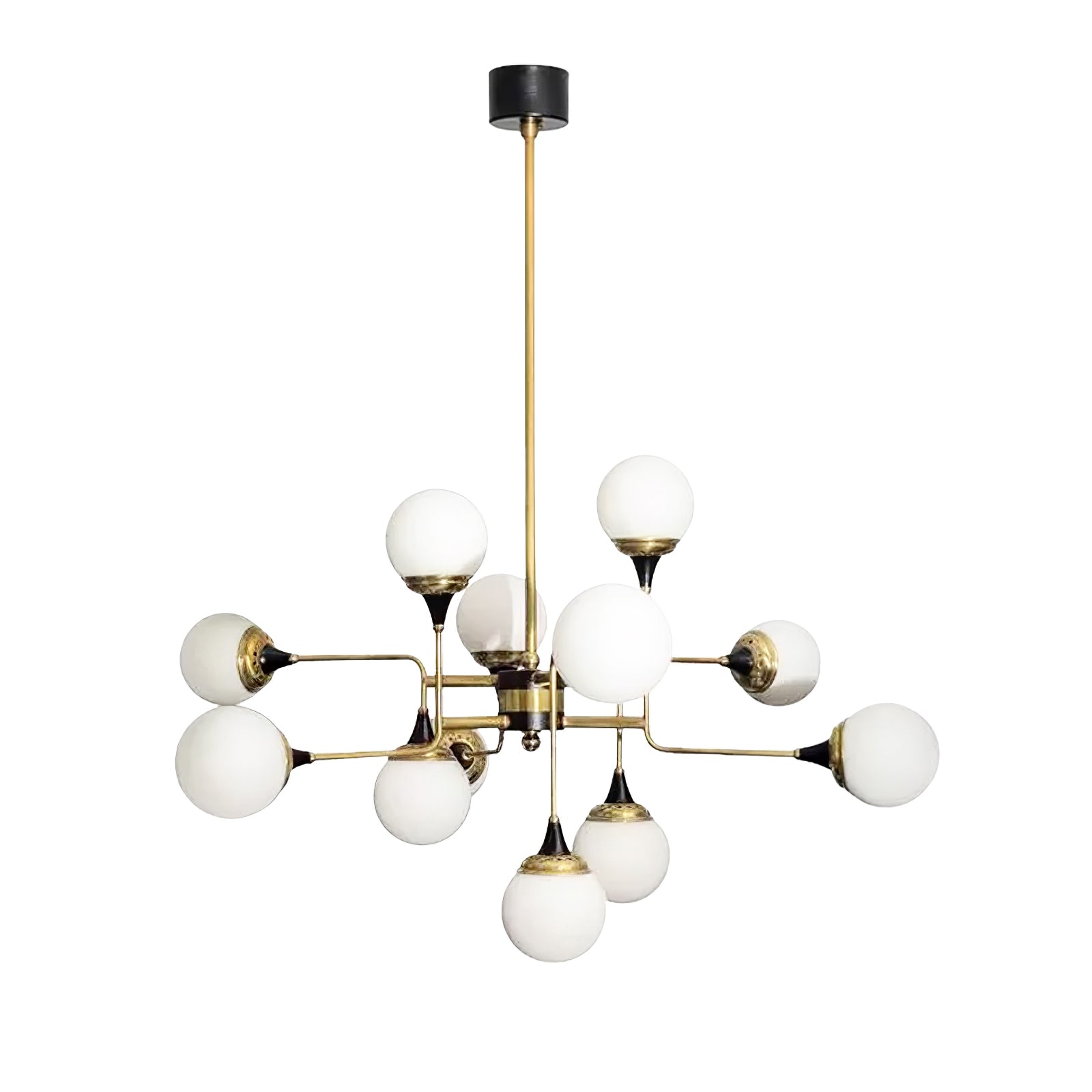 Lustra Chandelier Stilnovo Brass Black Glass - Letslighting