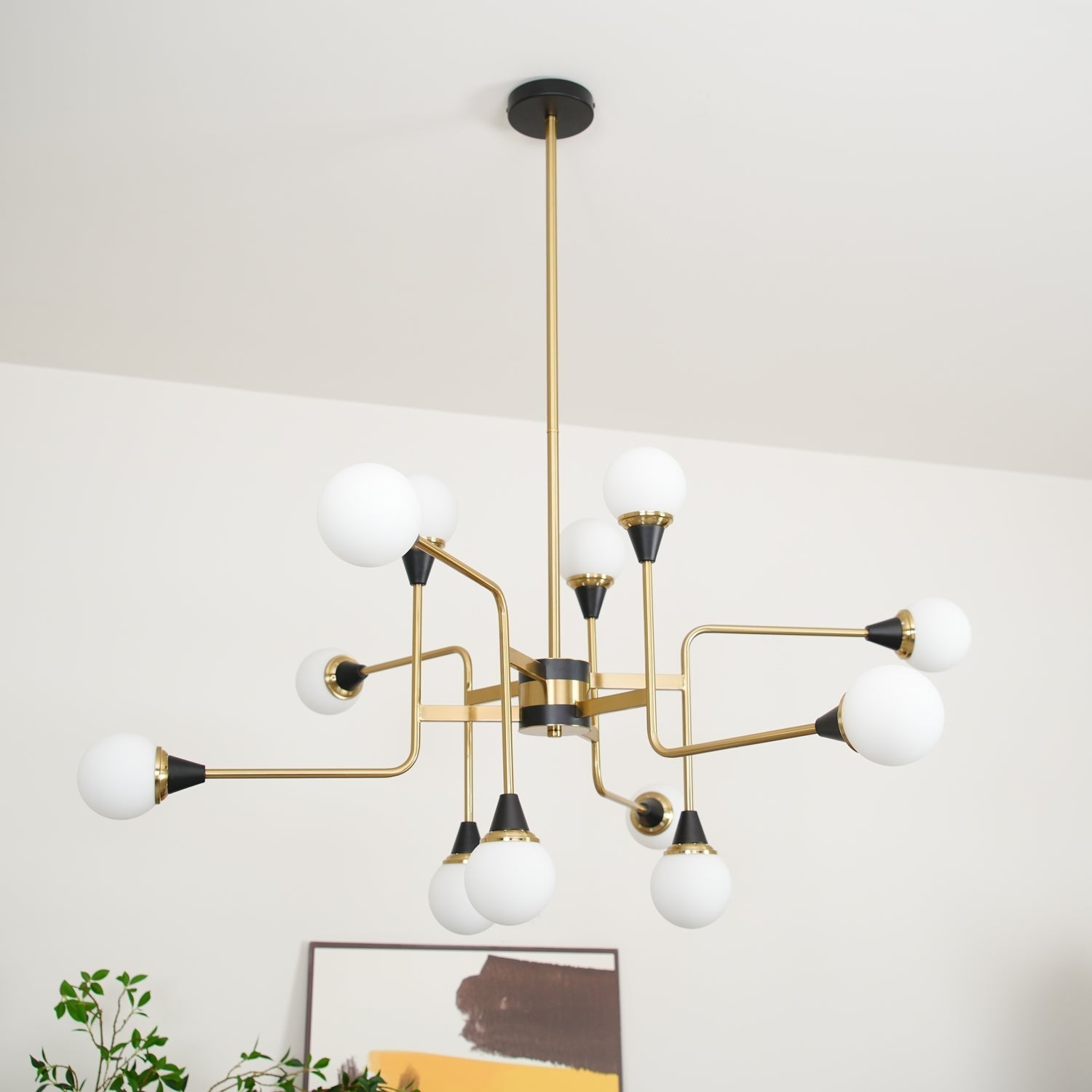 Lustra Chandelier Stilnovo Brass Black Glass - Letslighting