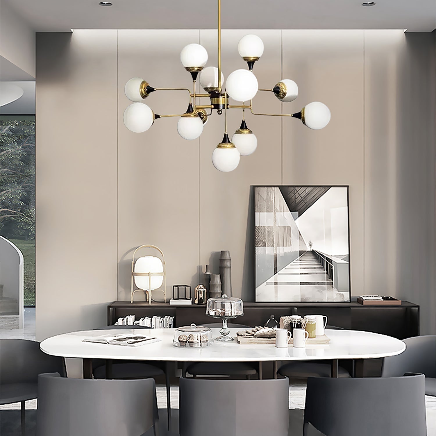 Lustra Chandelier Stilnovo Brass Black Glass - Letslighting