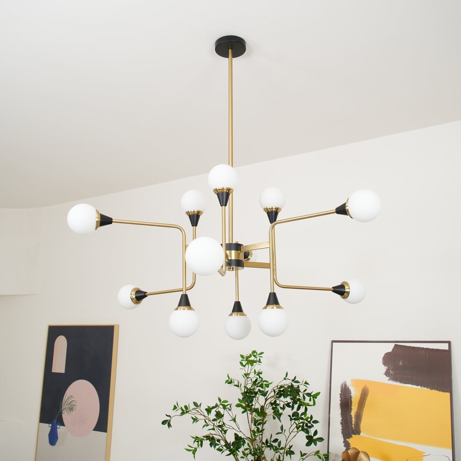 Lustra Chandelier Stilnovo Brass Black Glass - Letslighting