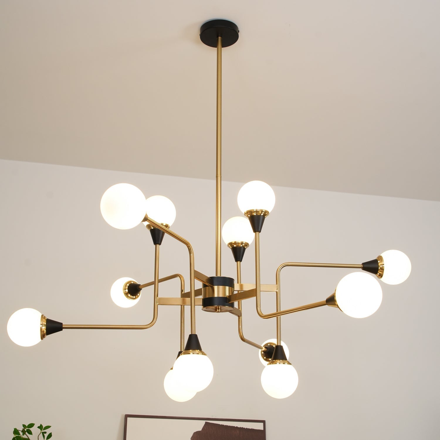 Lustra Chandelier Stilnovo Brass Black Glass - Letslighting