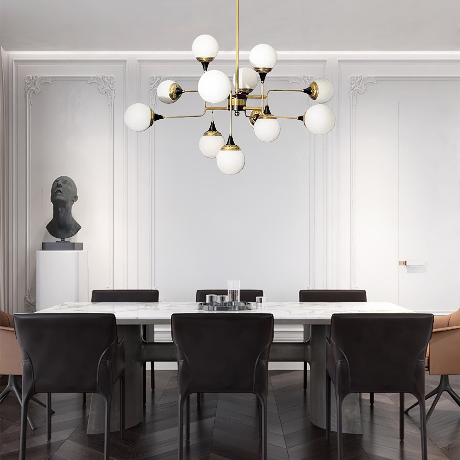 Lustra Chandelier Stilnovo Brass Black Glass - Letslighting