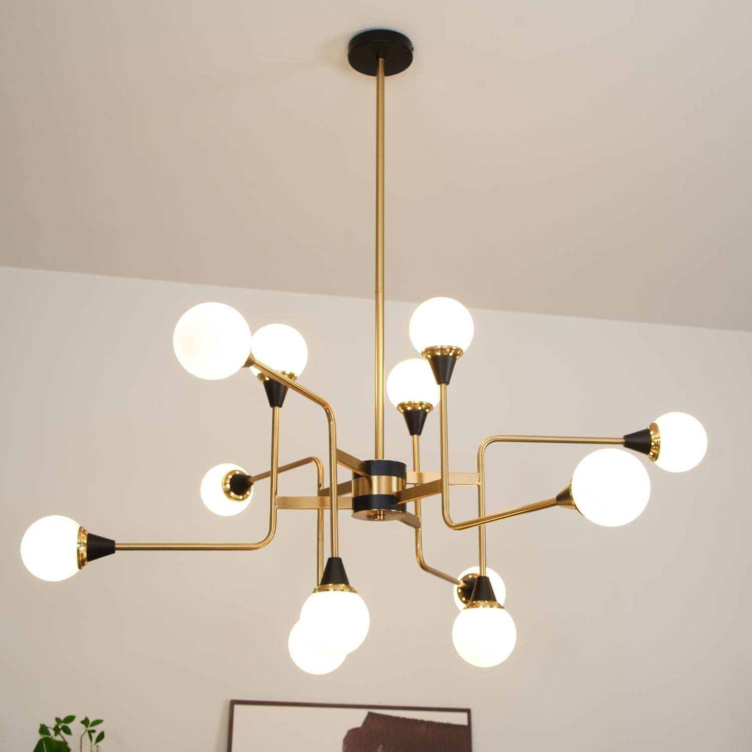 Lustra Chandelier Stilnovo Brass Black Glass - Letslighting