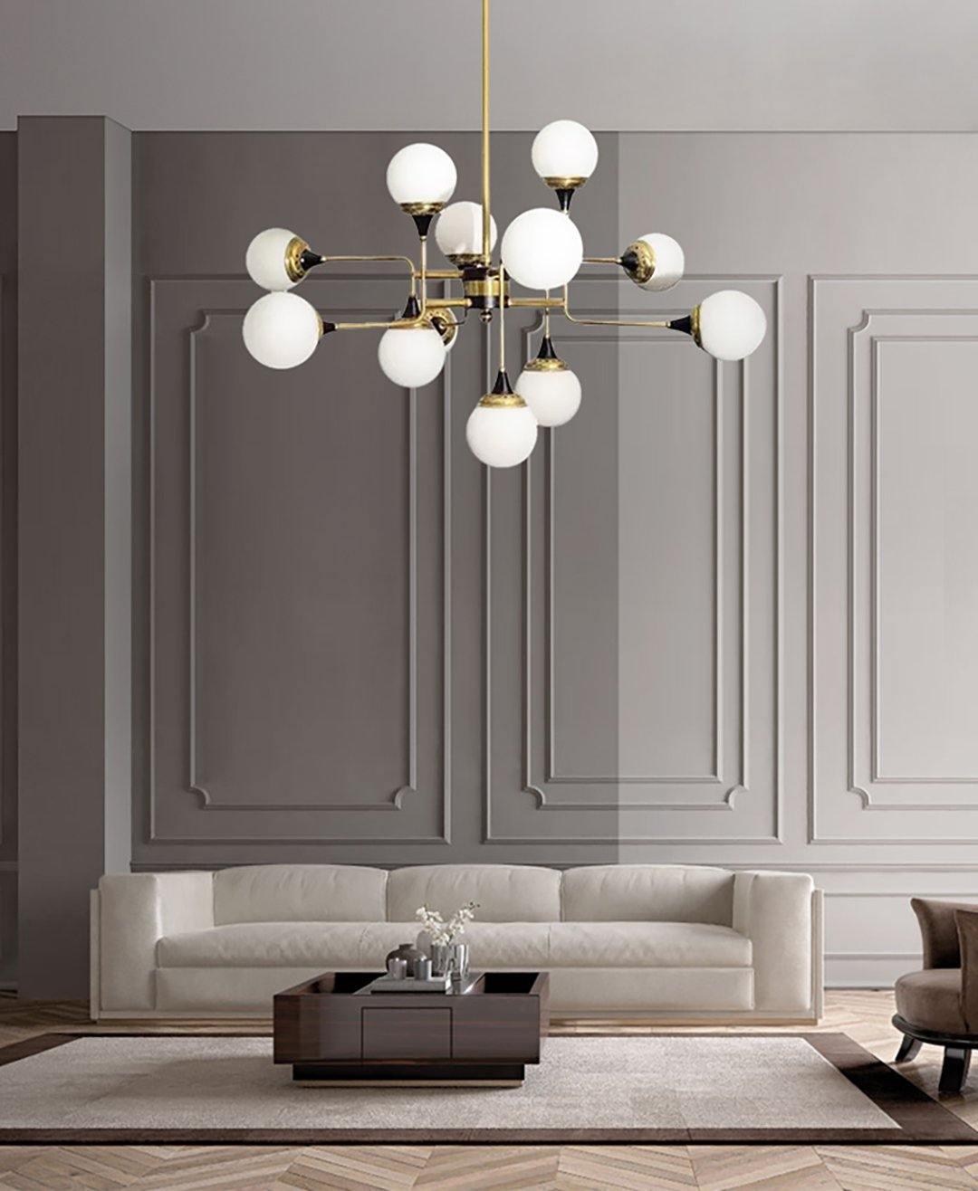 Lustra Chandelier Stilnovo Brass Black Glass - Letslighting