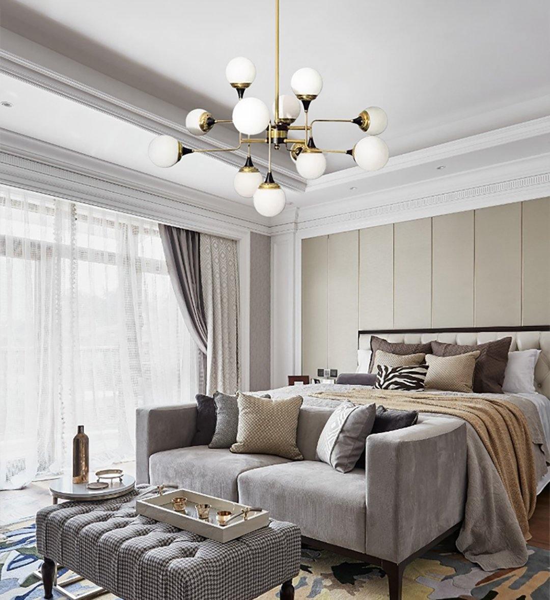 Lustra Chandelier Stilnovo Brass Black Glass - Letslighting