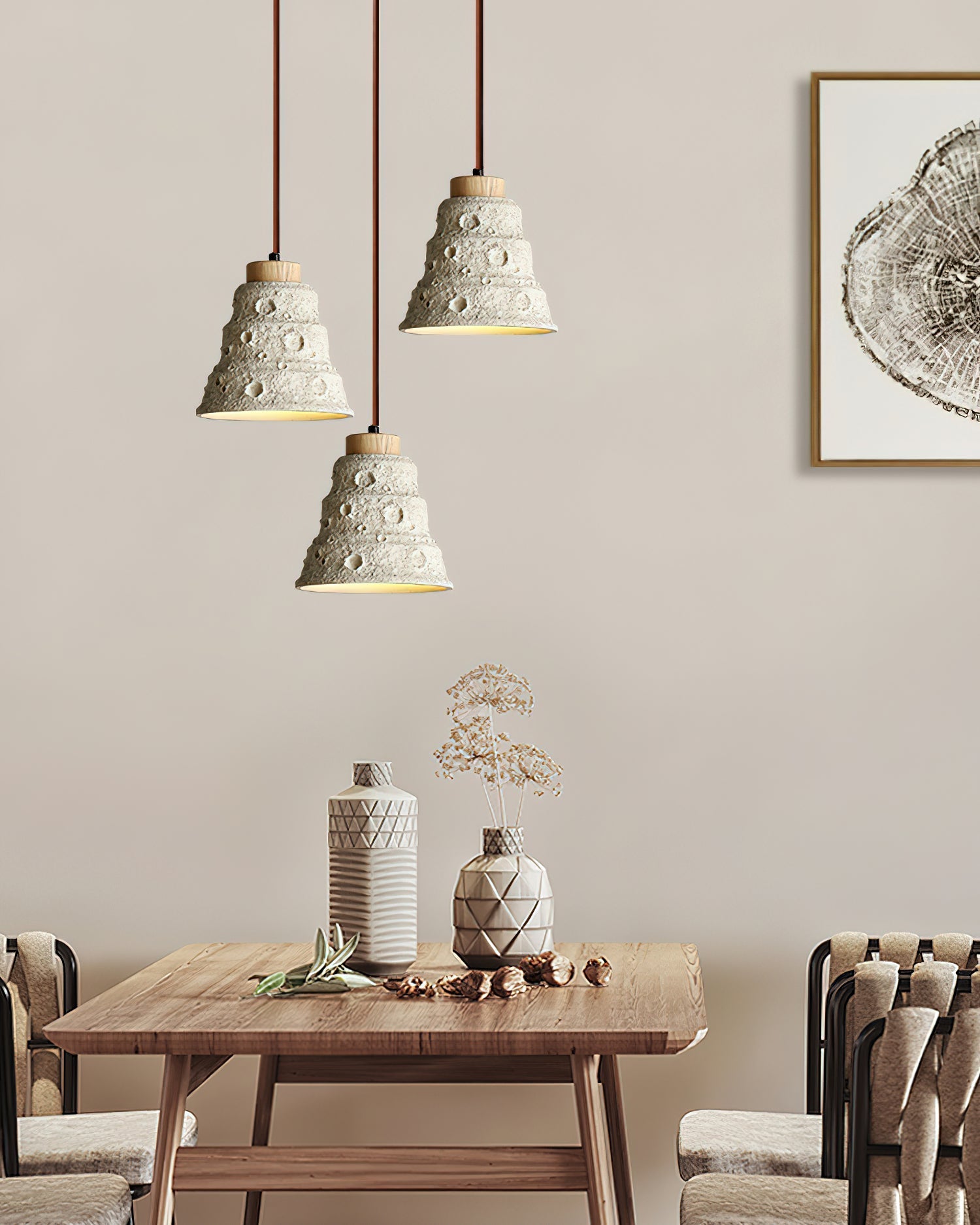 Ilphaeth Nordic Art Bell Stone Wood Pendant Light - Letslighting
