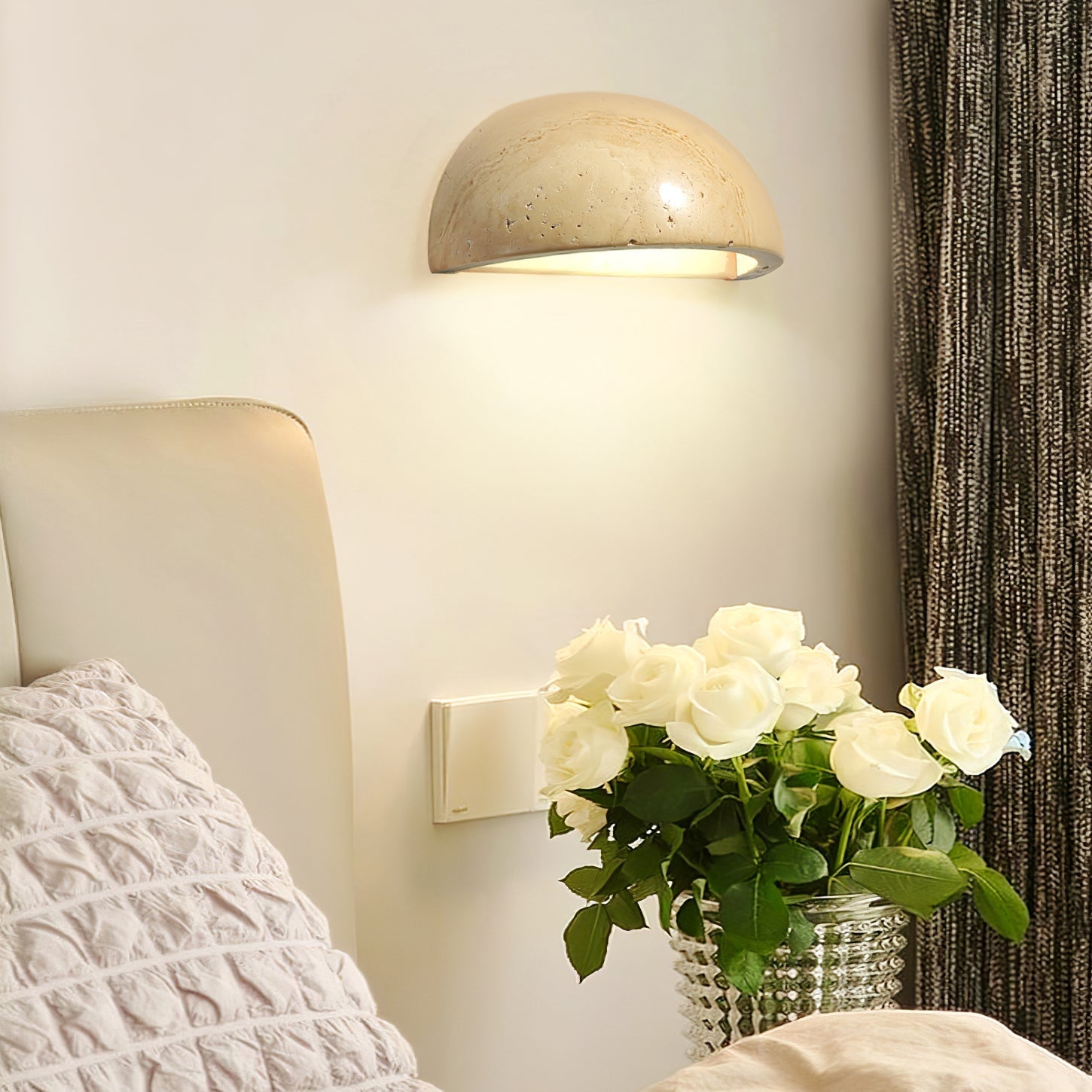 Vethayra Half-Dome Travertine Wall Light - Letslighting
