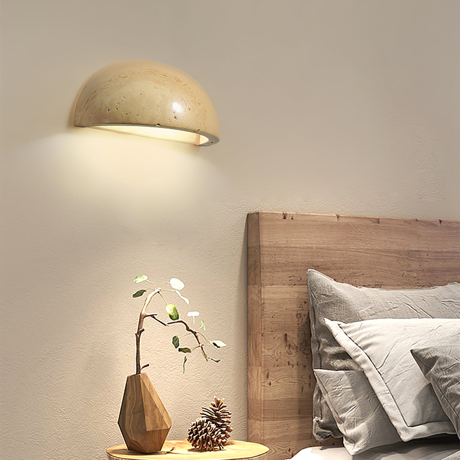 Vethayra Half-Dome Travertine Wall Light - Letslighting