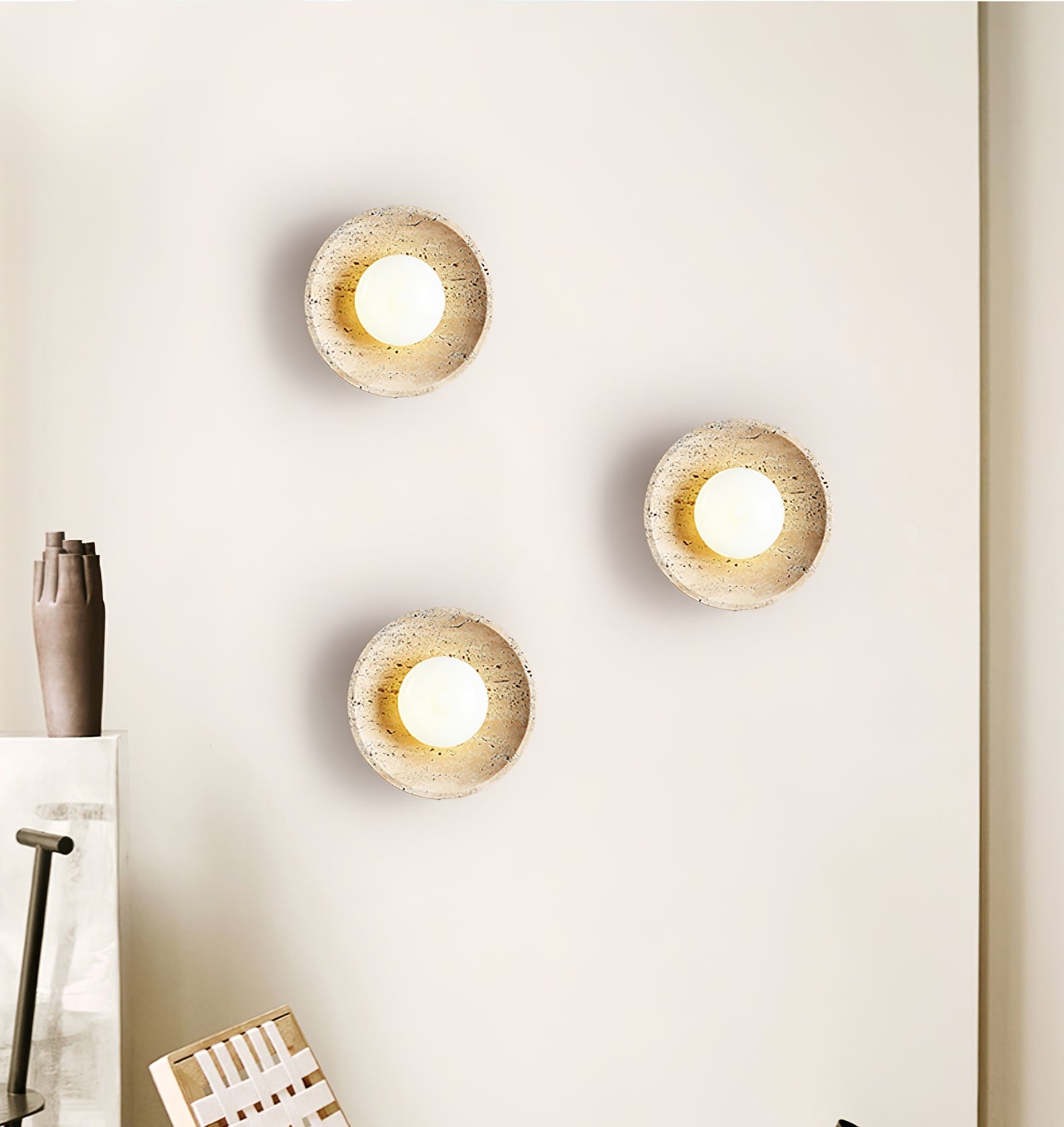 Vephair Bowl-Frame Travertine Wall Light - Letslighting