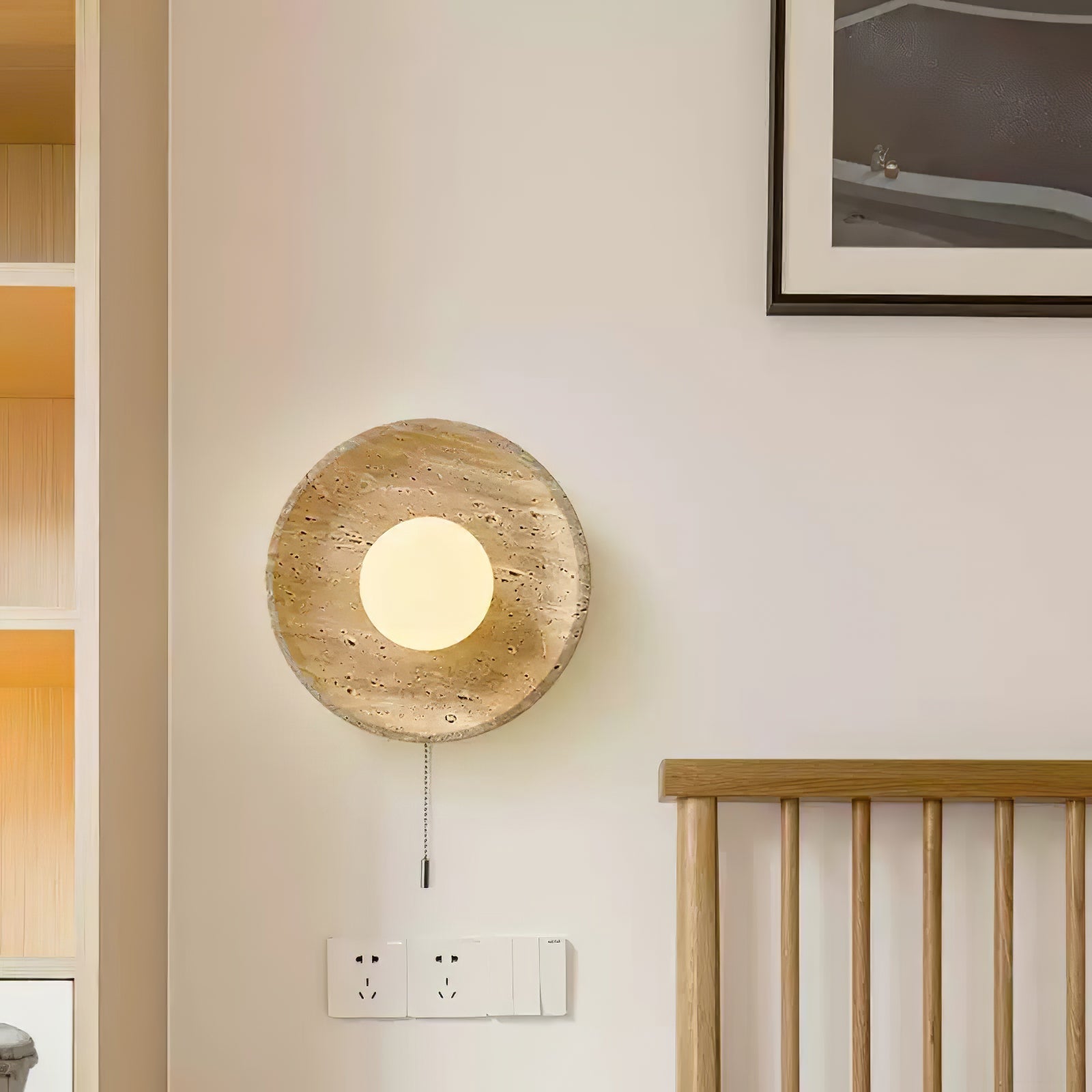 Vephair Bowl-Frame Travertine Wall Light - Letslighting