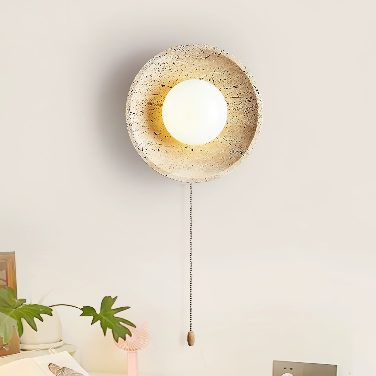 Vephair Bowl-Frame Travertine Wall Light - Letslighting