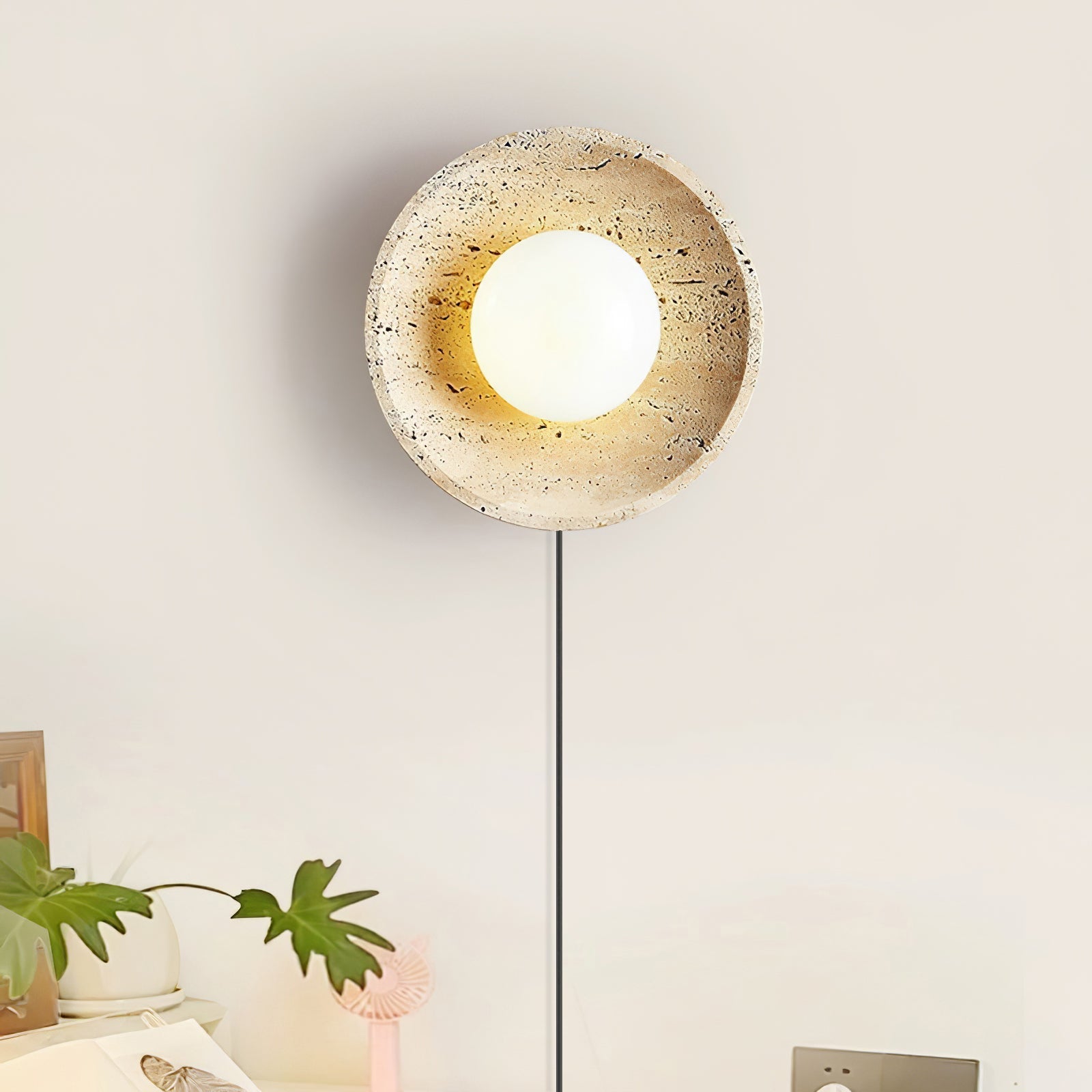 Cocarila Ring Shade Travertine Wall Light - Letslighting