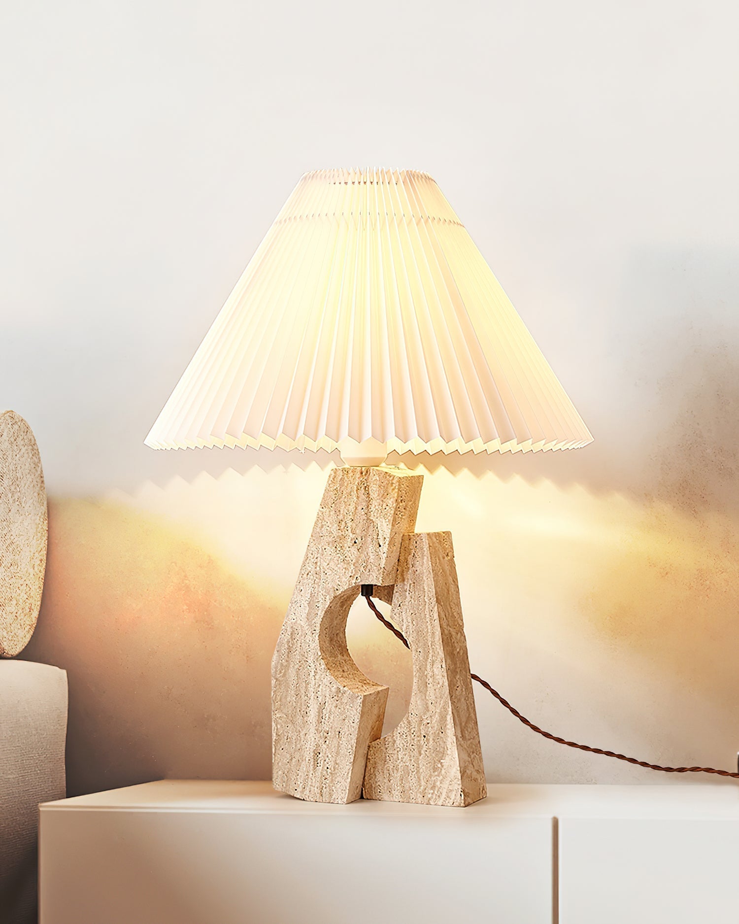 Arvinyra Sculptural Travertine Table Lamp - Letslighting