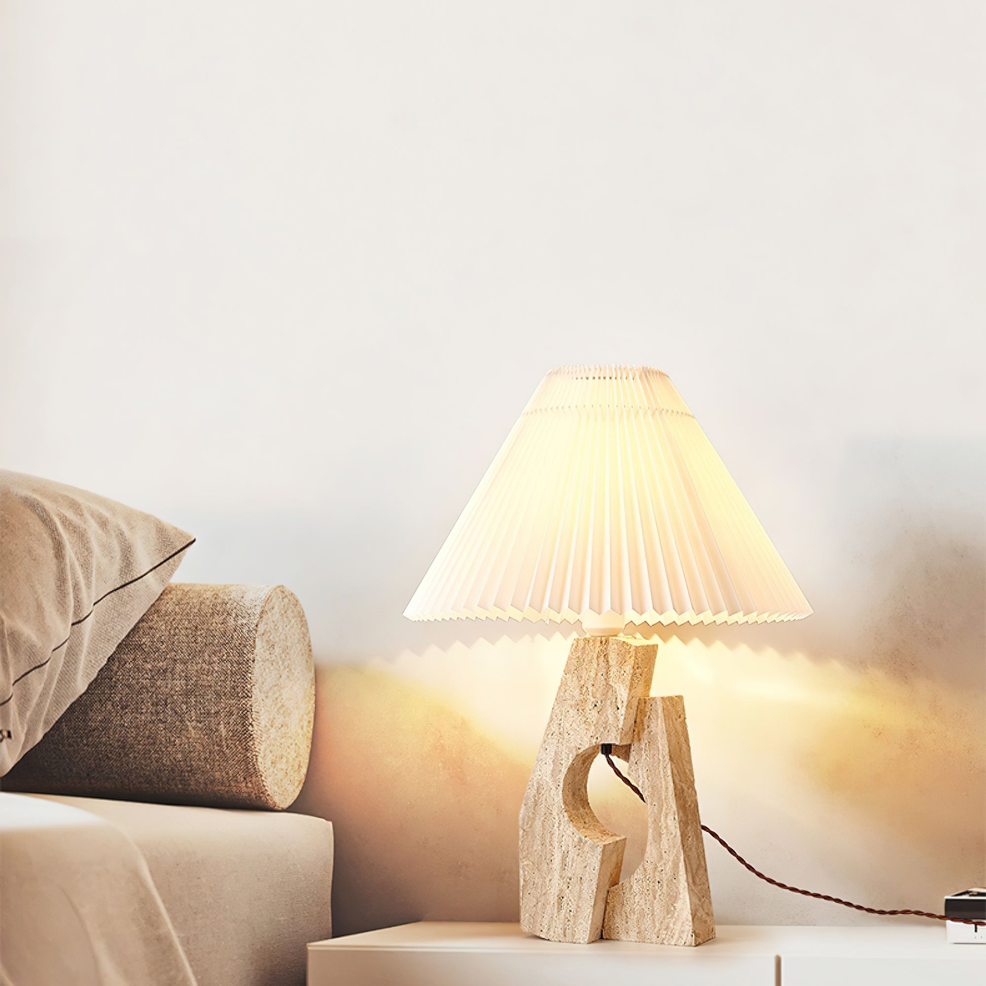 Arvinyra Sculptural Travertine Table Lamp - Letslighting
